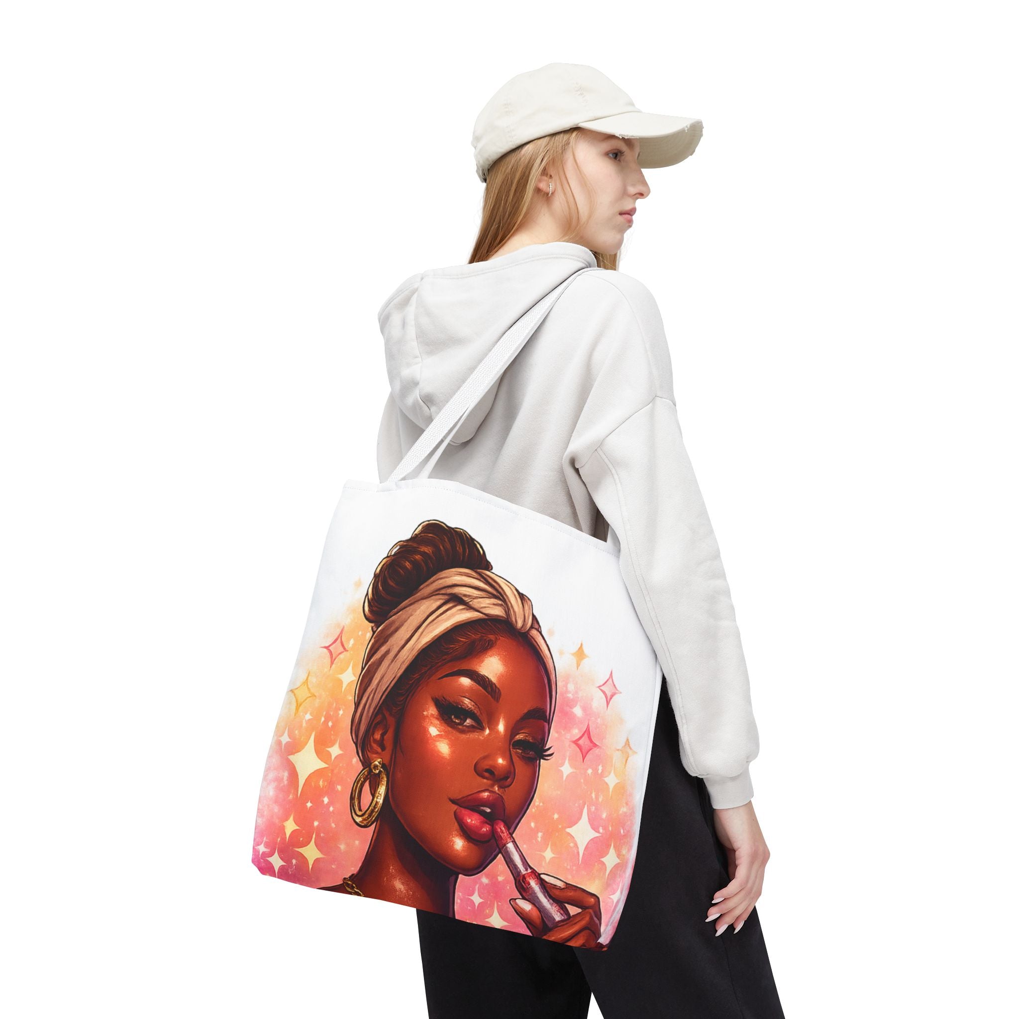Glam Girl Tote Bag — Chic Makeup Portrait All-Over Print