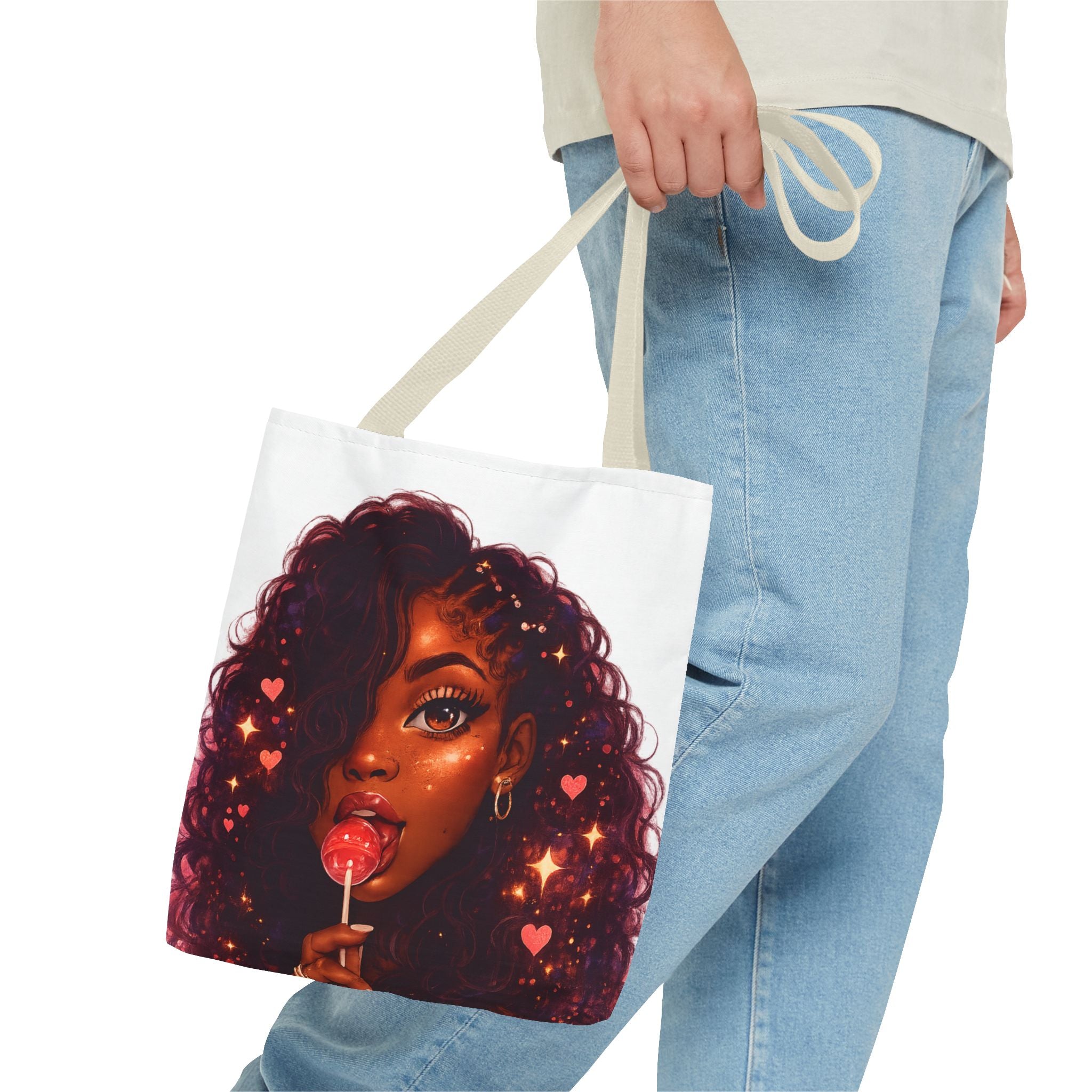Curly Girl Pop-Art Tote — Cute Lollipop Portrait Beach & Everyday Bag
