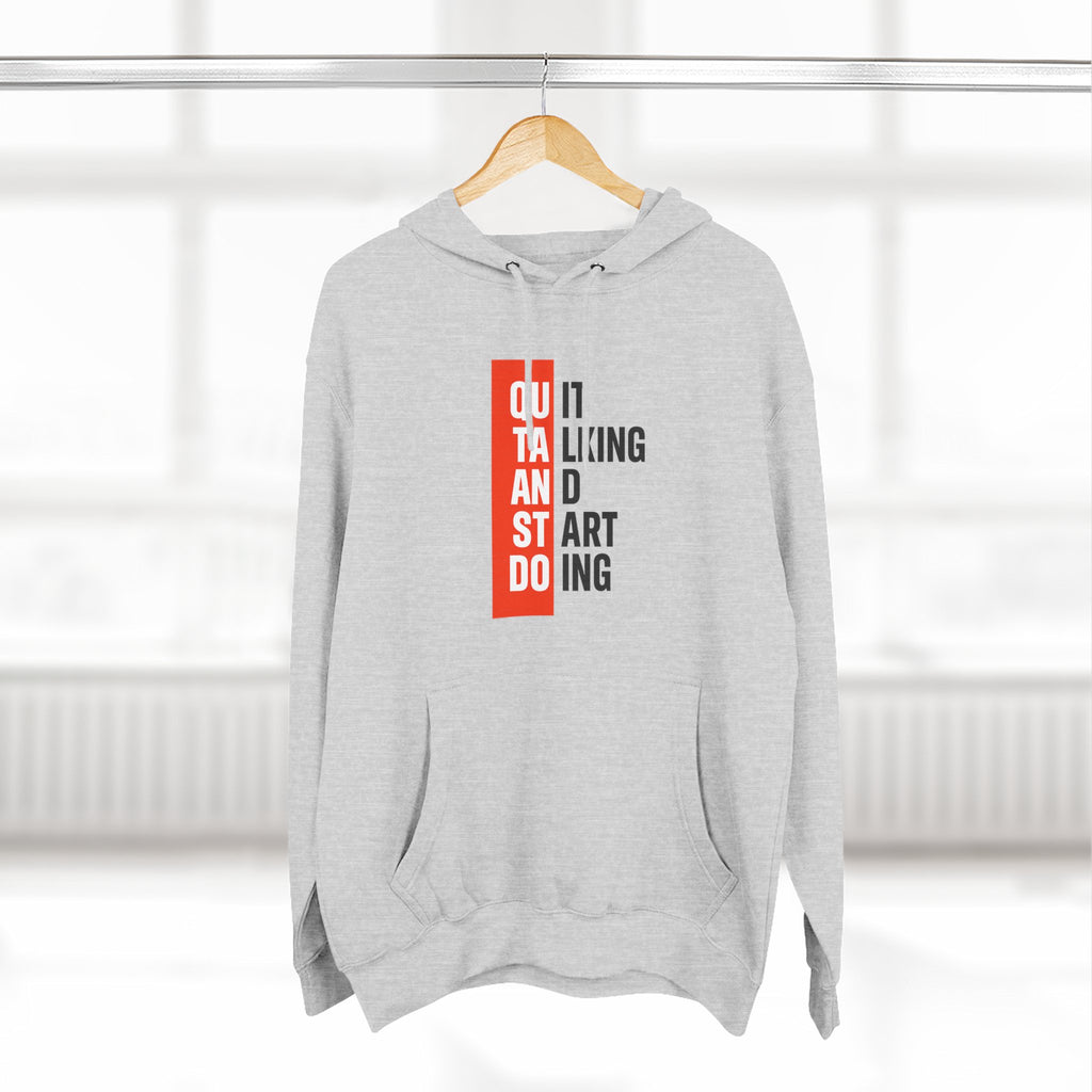 Three-Panel Hoodie — Minimal Vertical Text Design (Outstanding)