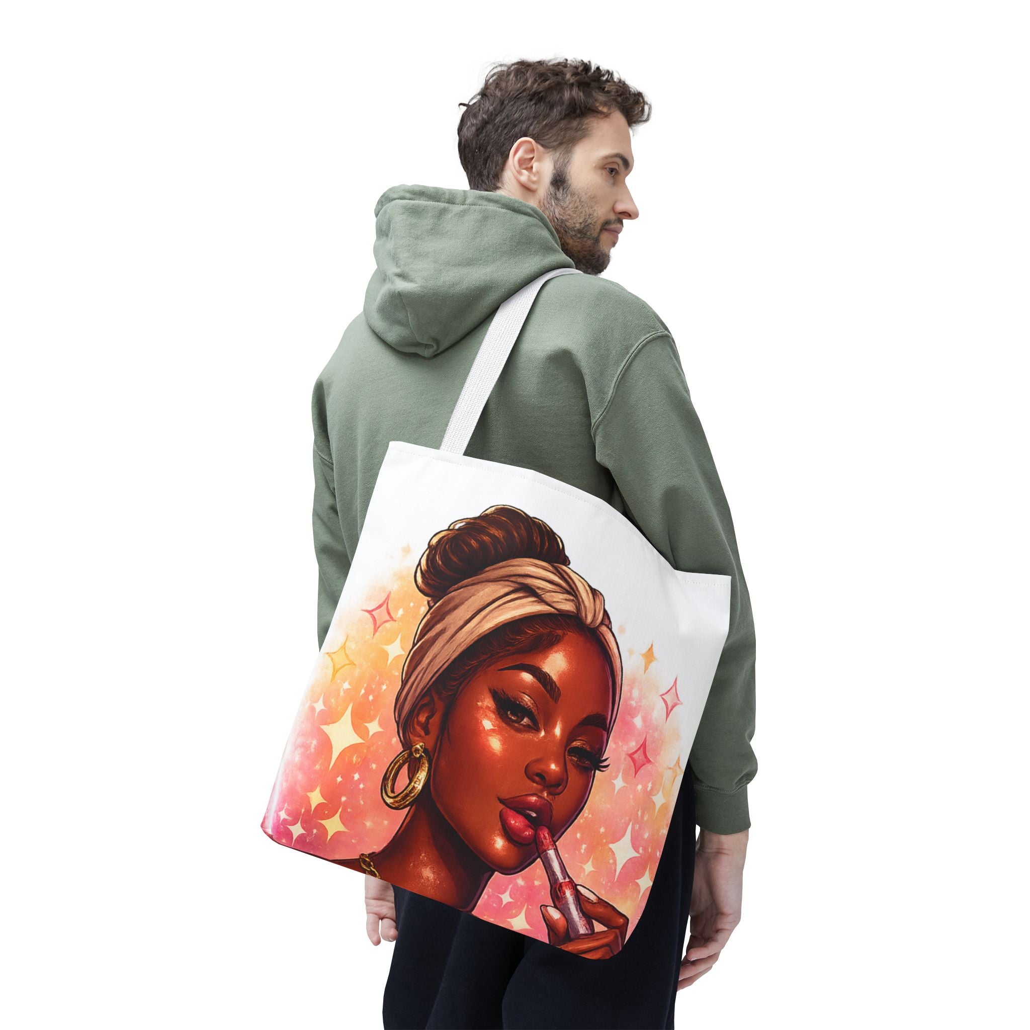 Glam Girl Tote Bag — Chic Makeup Portrait All-Over Print