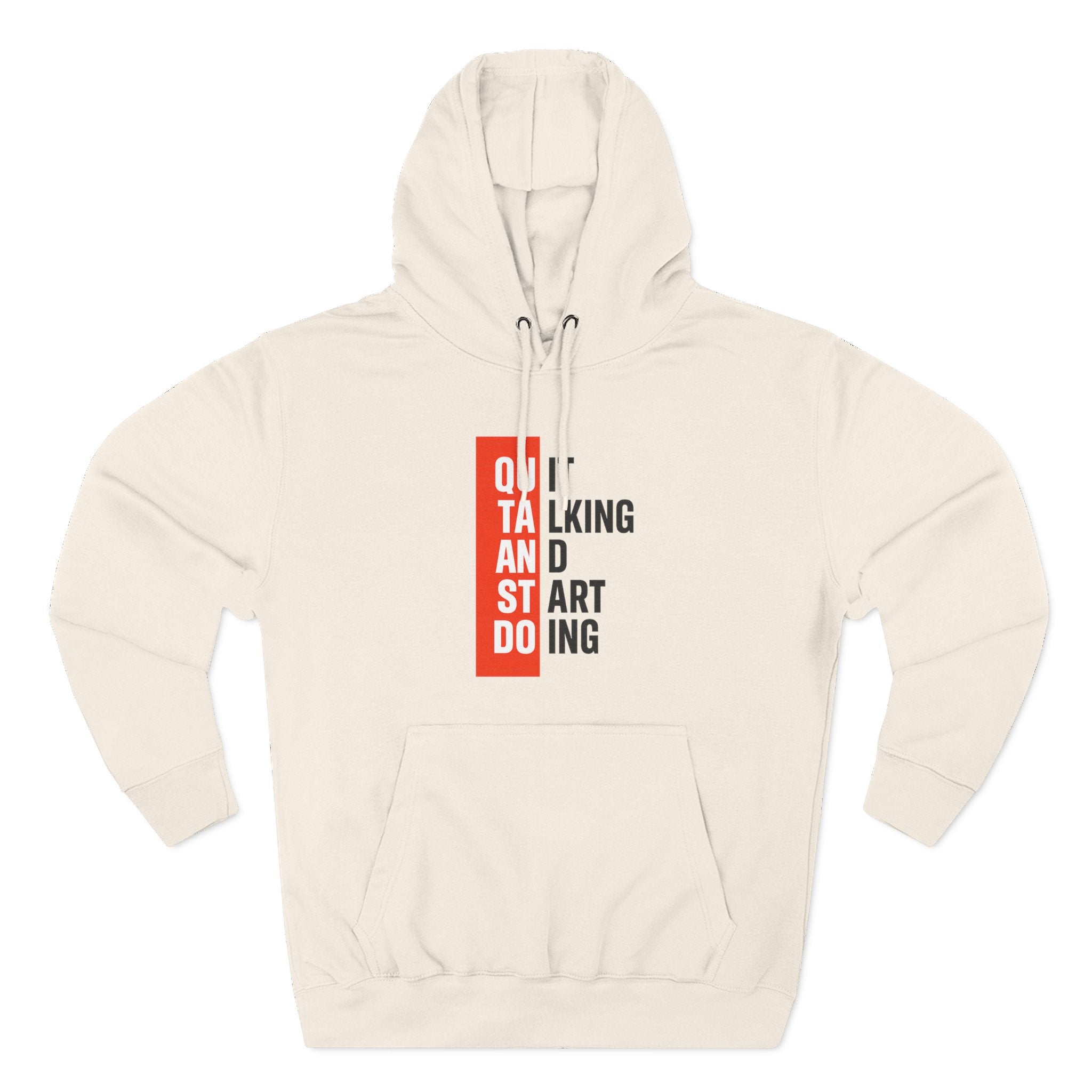 Three-Panel Hoodie — Minimal Vertical Text Design (Outstanding)
