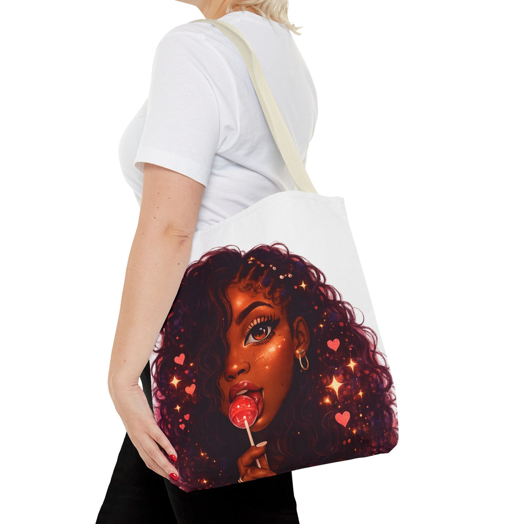 Curly Girl Pop-Art Tote — Cute Lollipop Portrait Beach & Everyday Bag