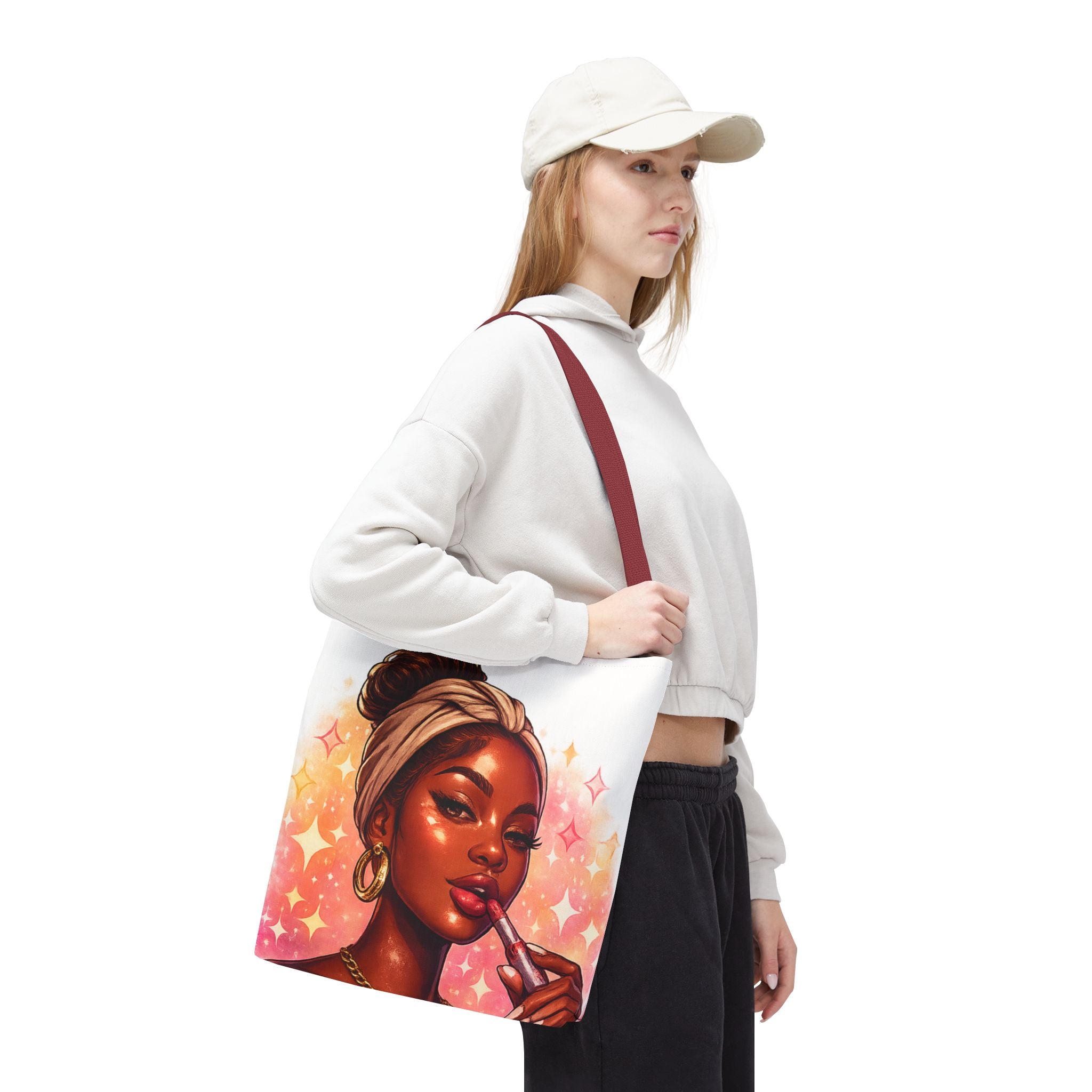 Glam Girl Tote Bag — Chic Makeup Portrait All-Over Print