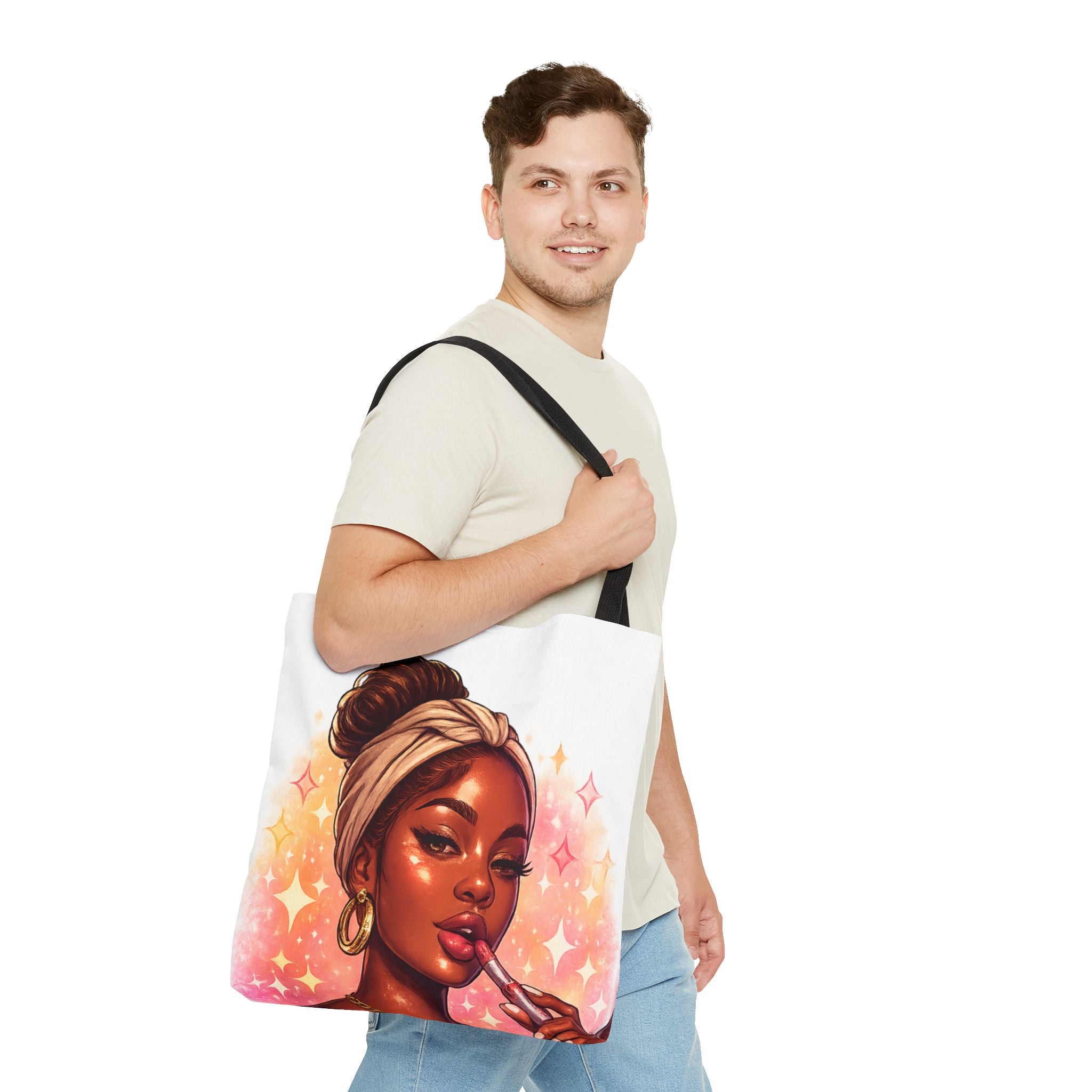 Glam Girl Tote Bag — Chic Makeup Portrait All-Over Print