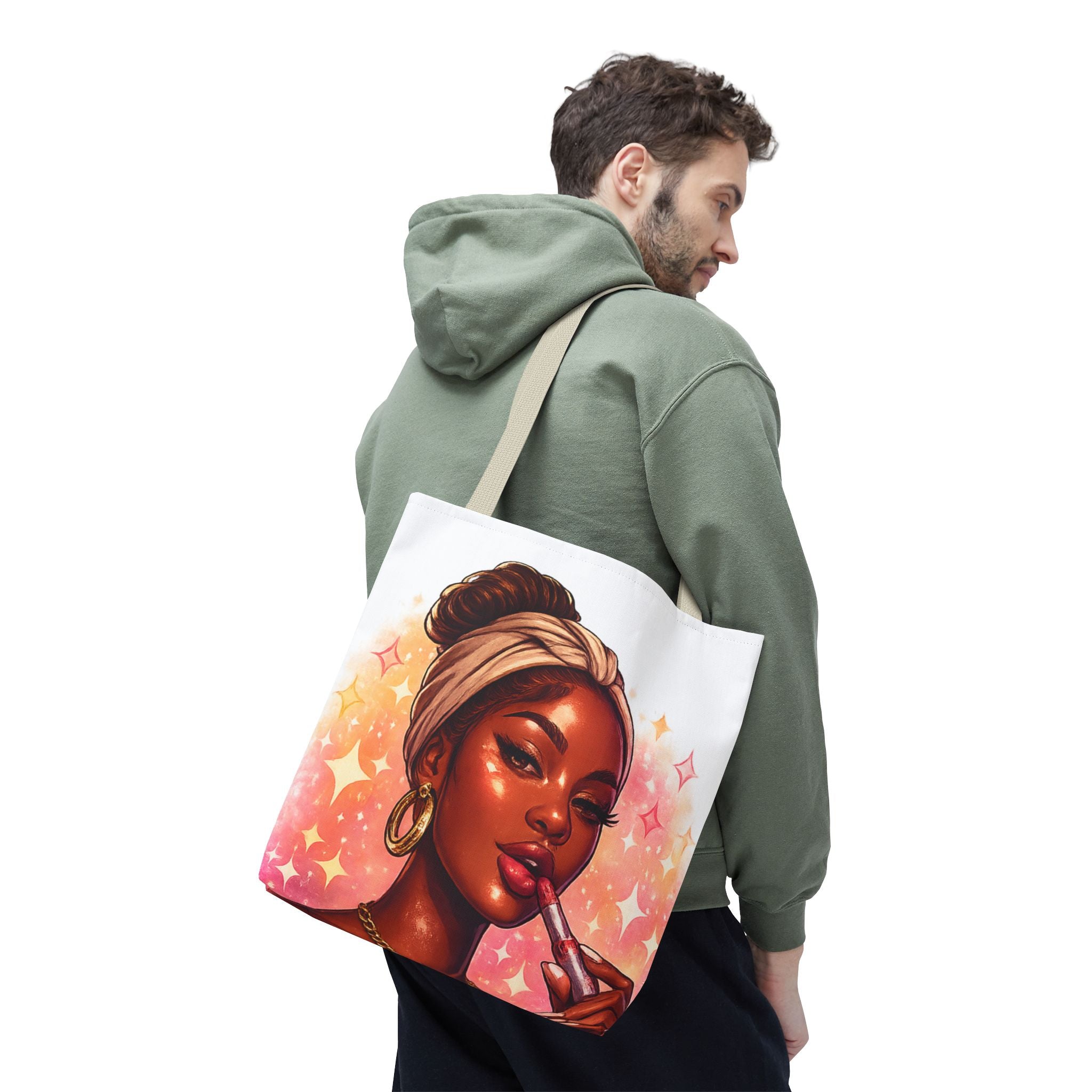 Glam Girl Tote Bag — Chic Makeup Portrait All-Over Print