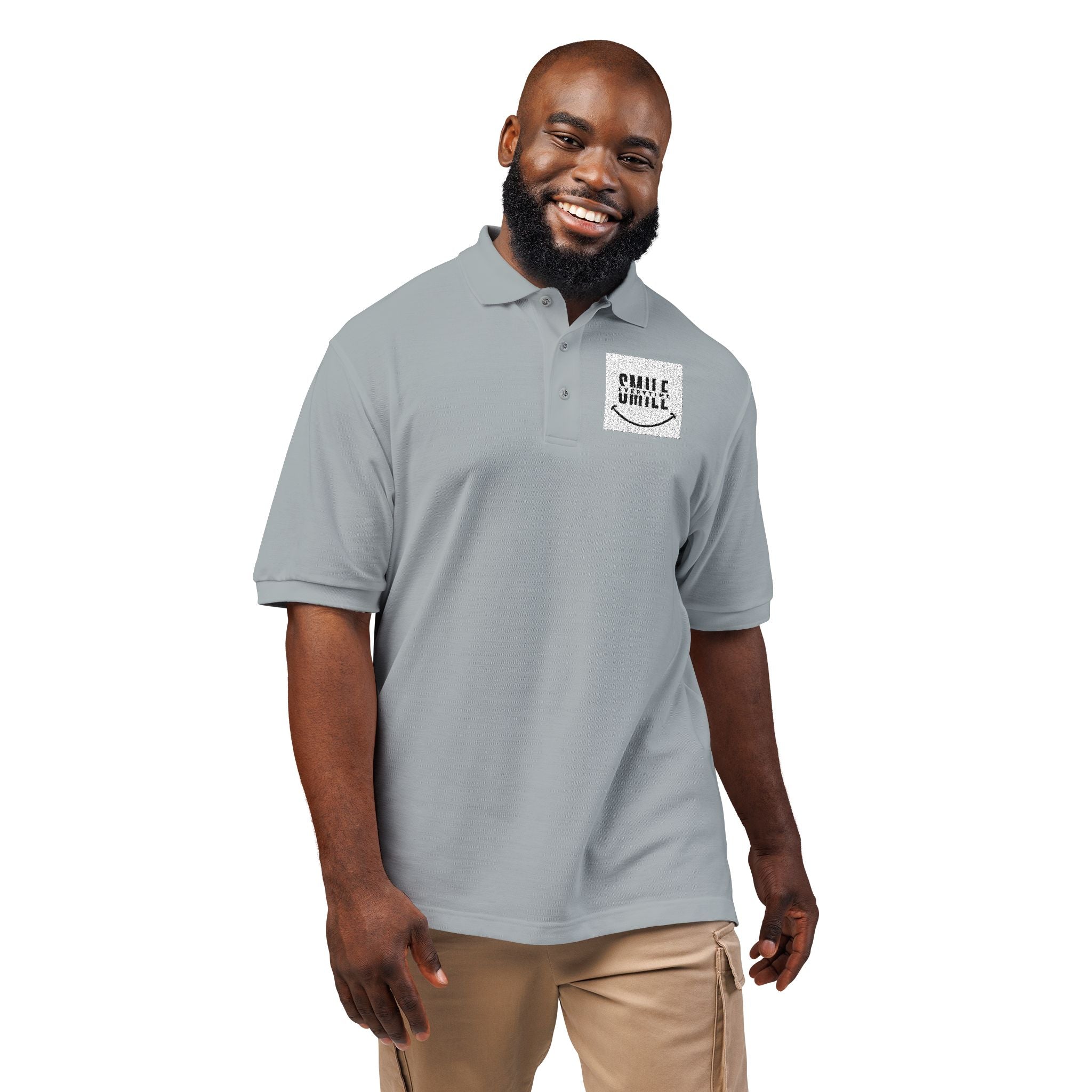 Embroidered ' Smile Everytime ' Polo Shirt - Casual Graphic Workwear