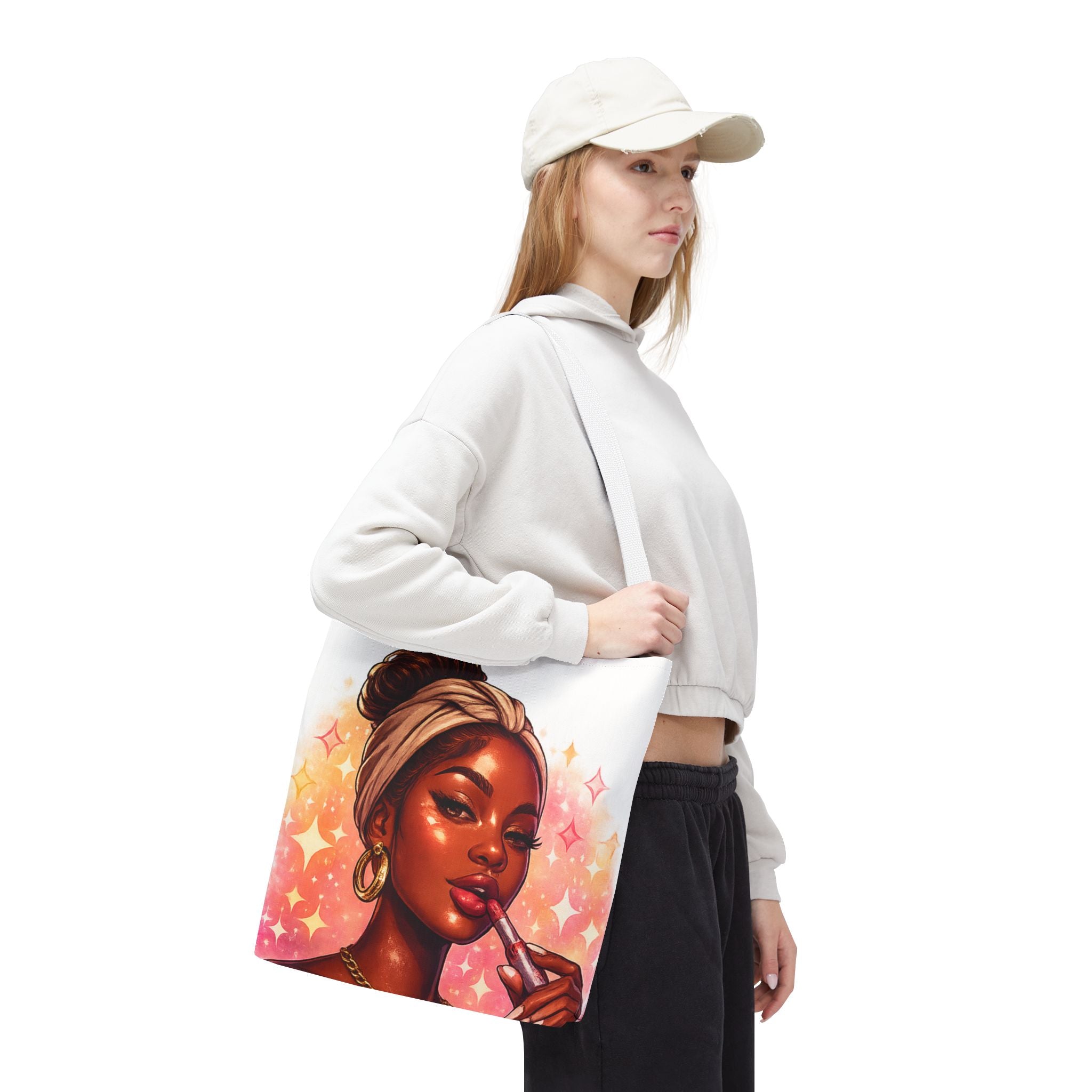 Glam Girl Tote Bag — Chic Makeup Portrait All-Over Print