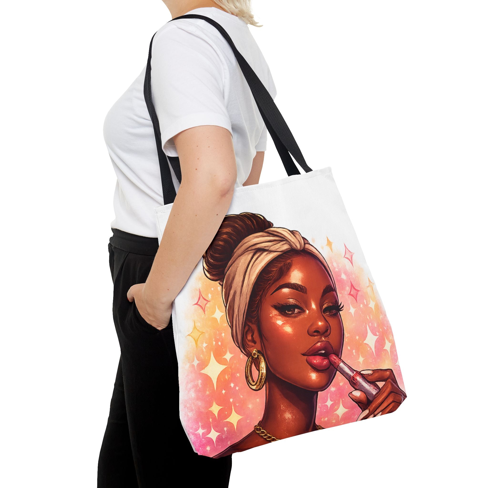 Glam Girl Tote Bag — Chic Makeup Portrait All-Over Print