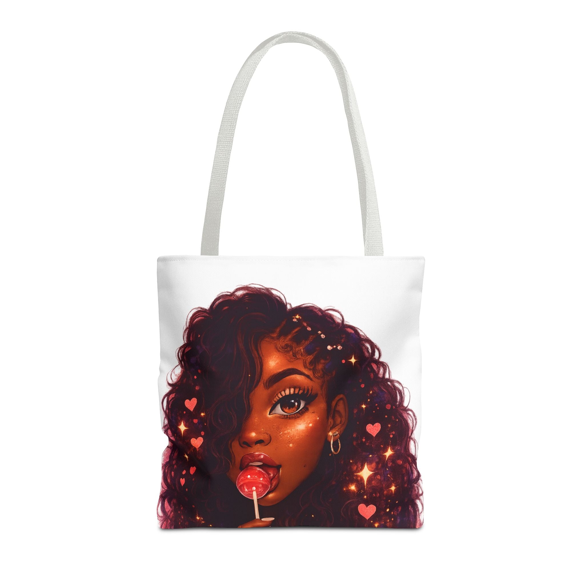 Curly Girl Pop-Art Tote — Cute Lollipop Portrait Beach & Everyday Bag