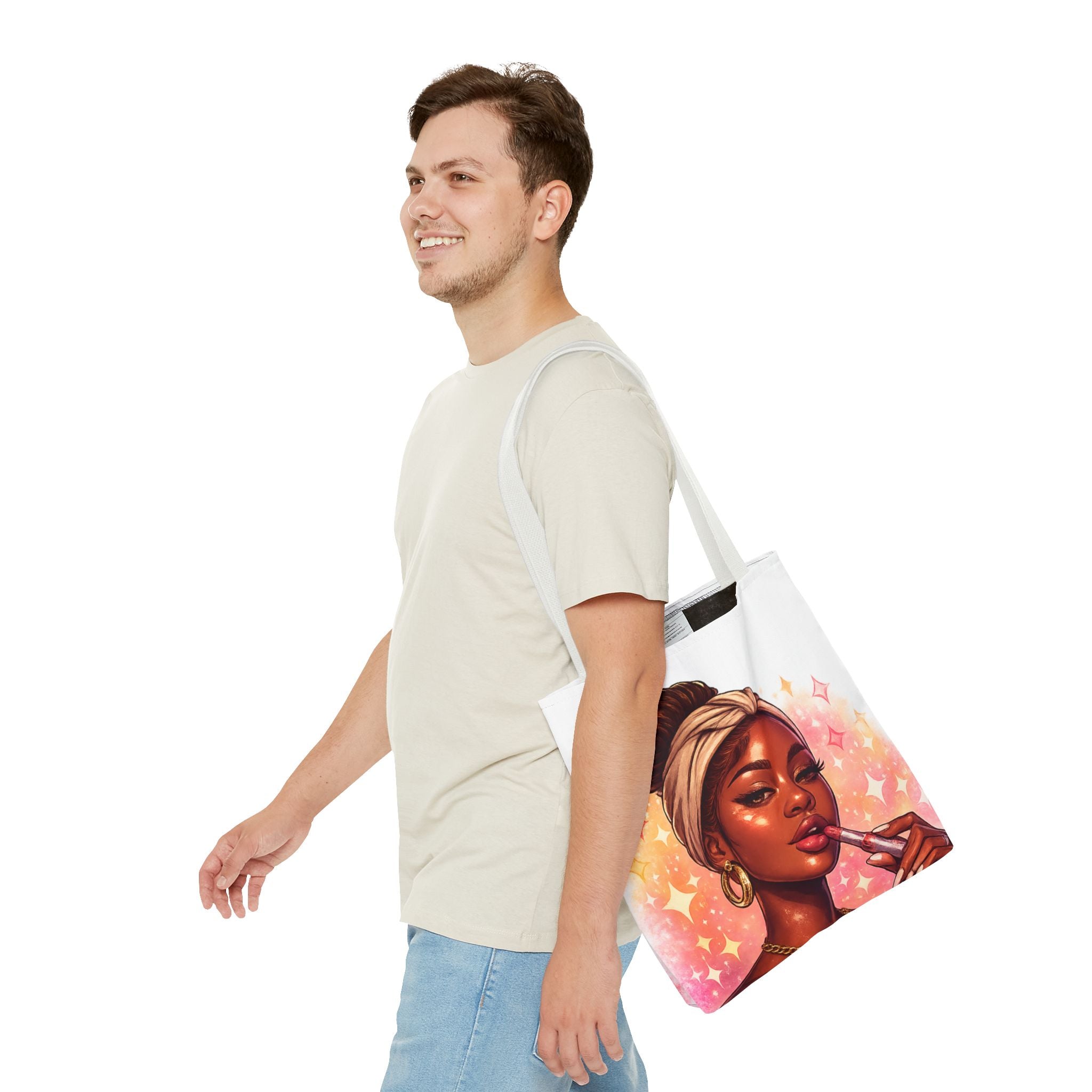 Glam Girl Tote Bag — Chic Makeup Portrait All-Over Print