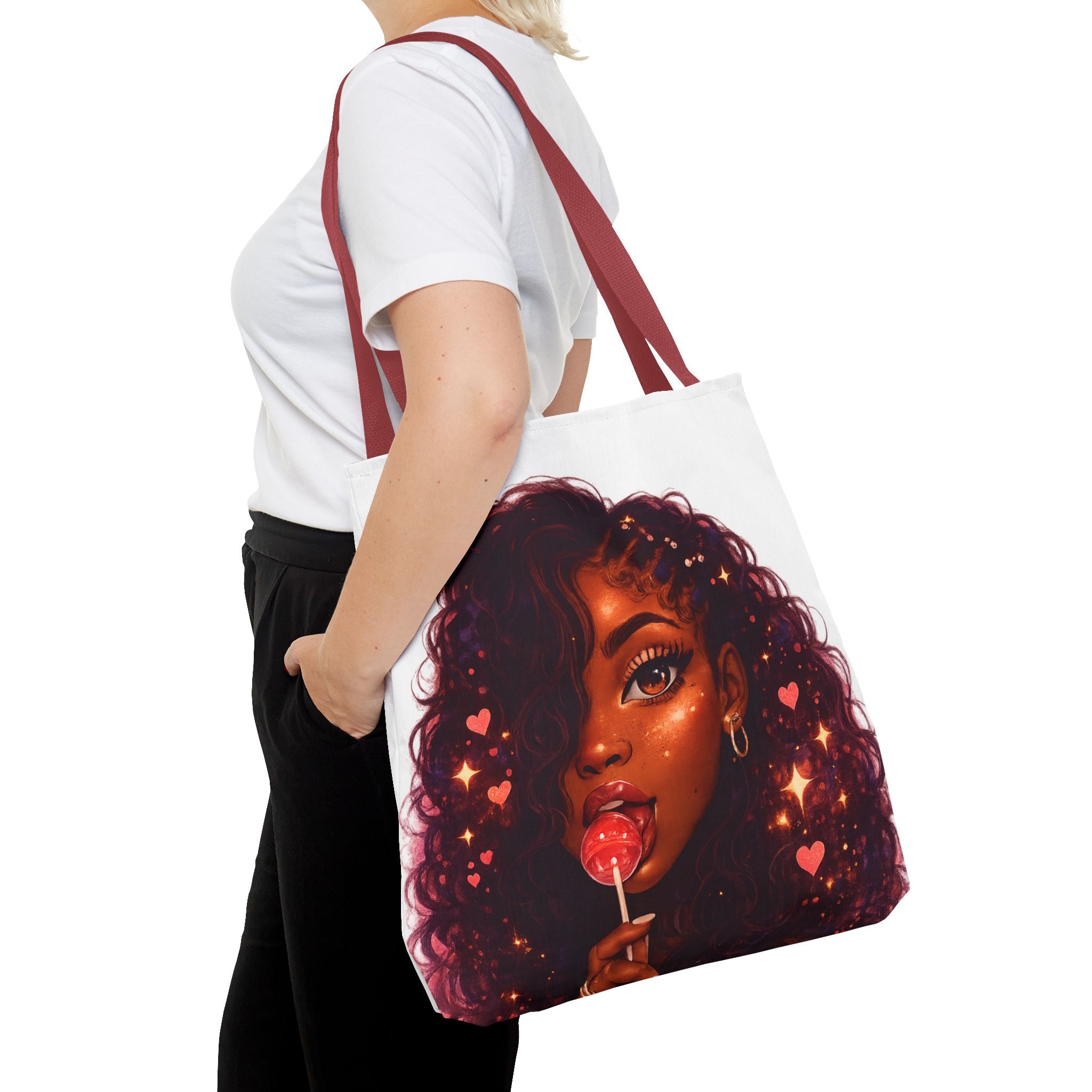 Curly Girl Pop-Art Tote — Cute Lollipop Portrait Beach & Everyday Bag
