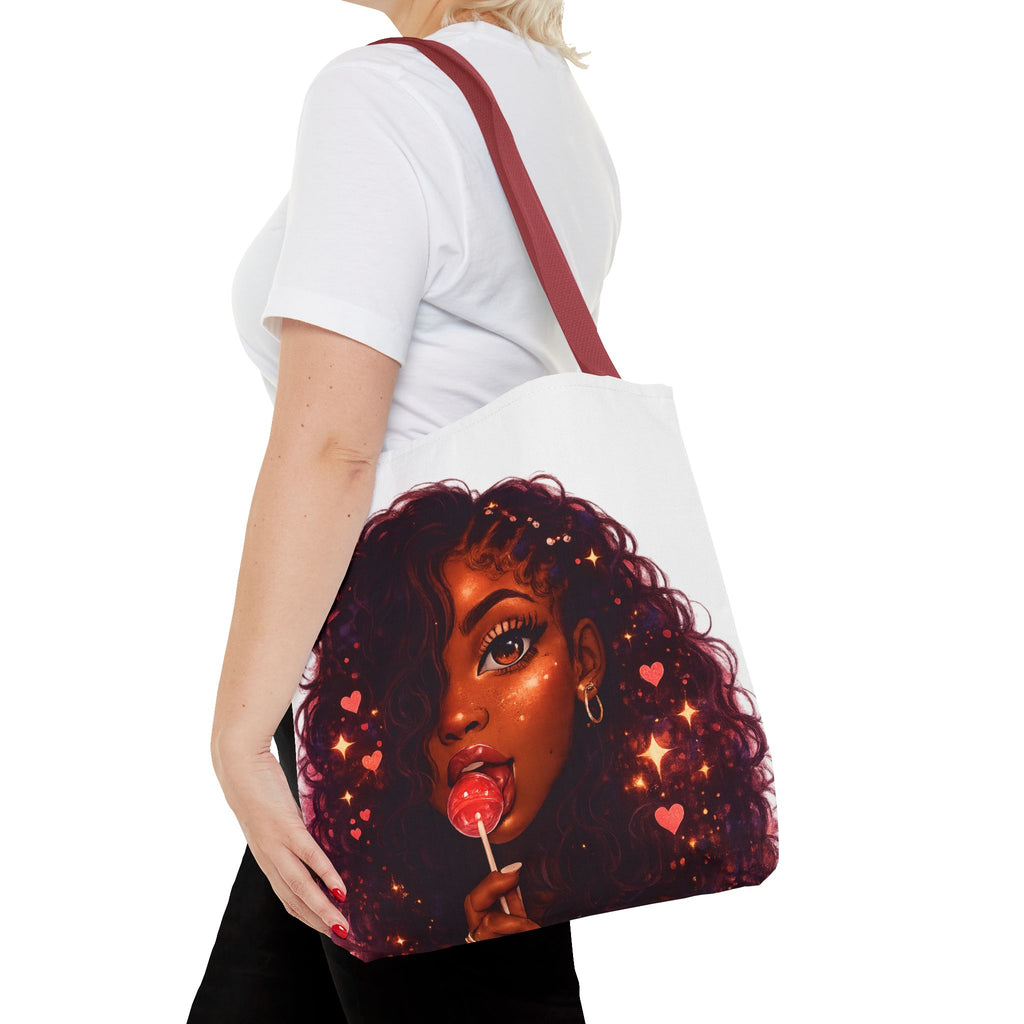 Curly Girl Pop-Art Tote — Cute Lollipop Portrait Beach & Everyday Bag