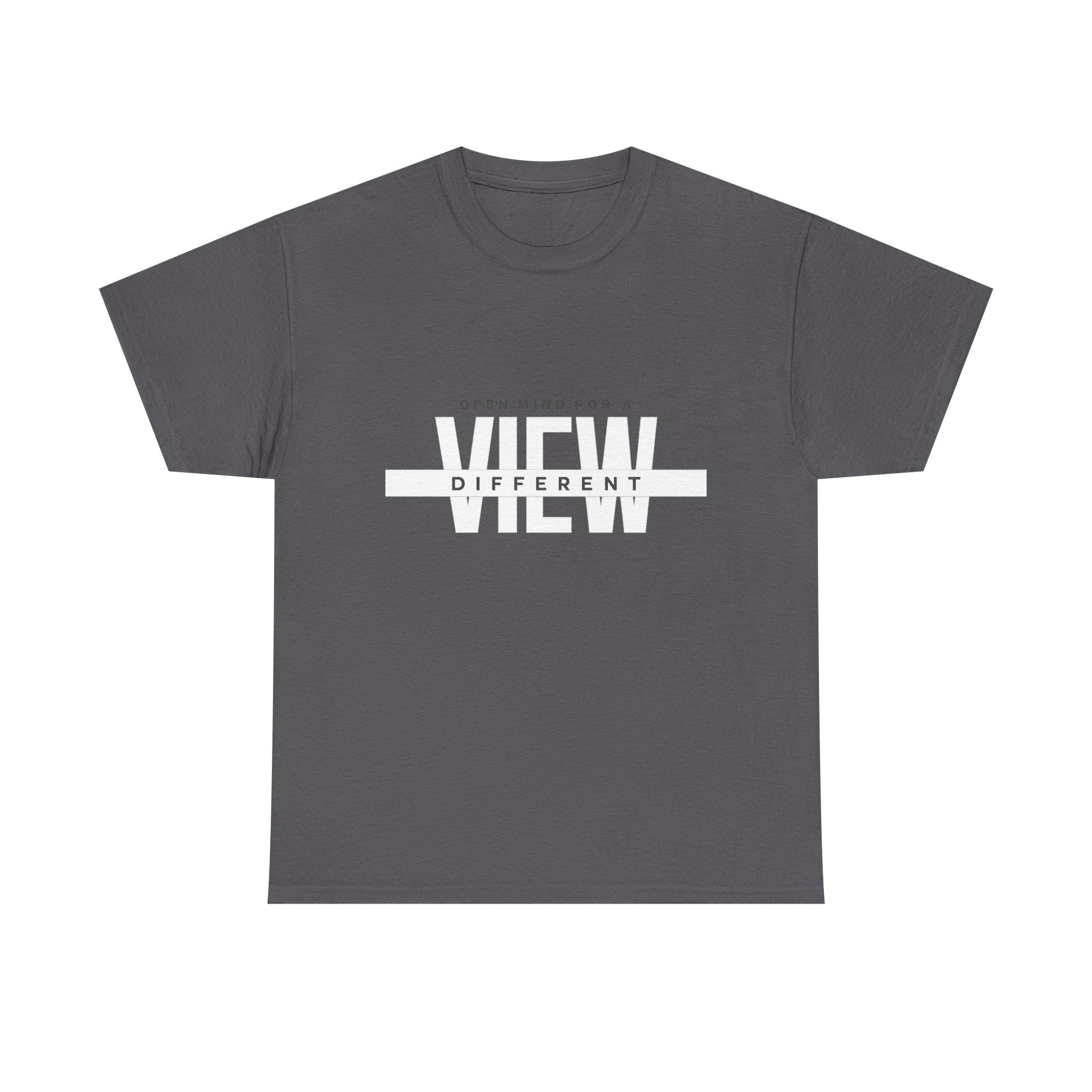 Open Mind, View Different T-Shirt — Bold Graphic Tee with 'VIEW' Text Stripe