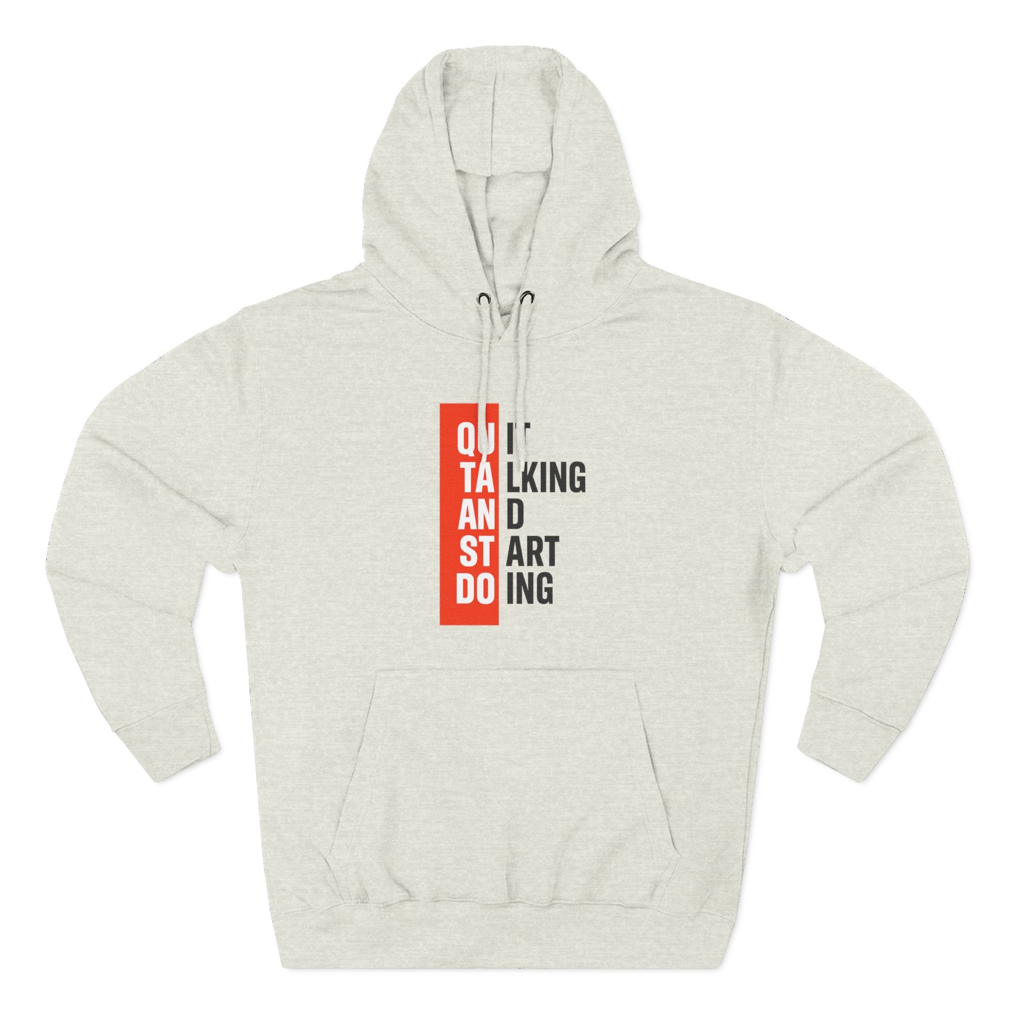 Three-Panel Hoodie — Minimal Vertical Text Design (Outstanding)