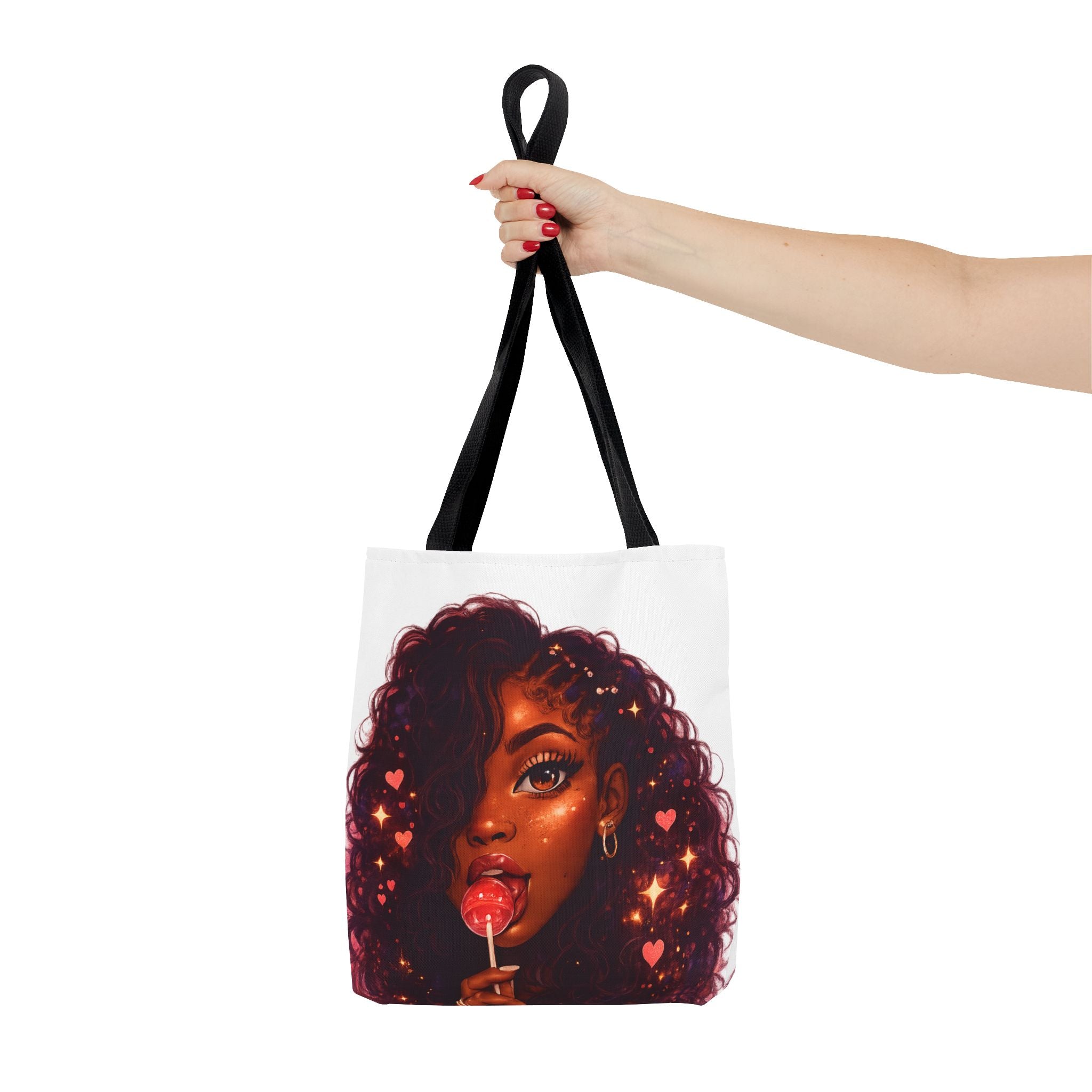Curly Girl Pop-Art Tote — Cute Lollipop Portrait Beach & Everyday Bag