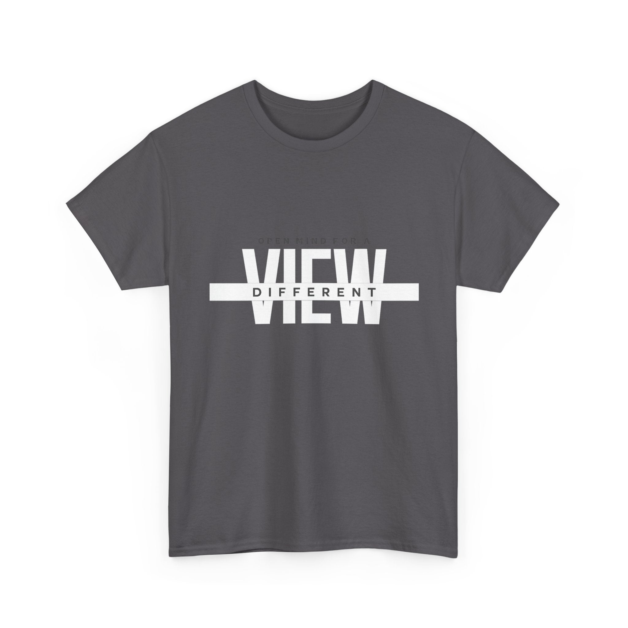 Open Mind, View Different T-Shirt — Bold Graphic Tee with 'VIEW' Text Stripe