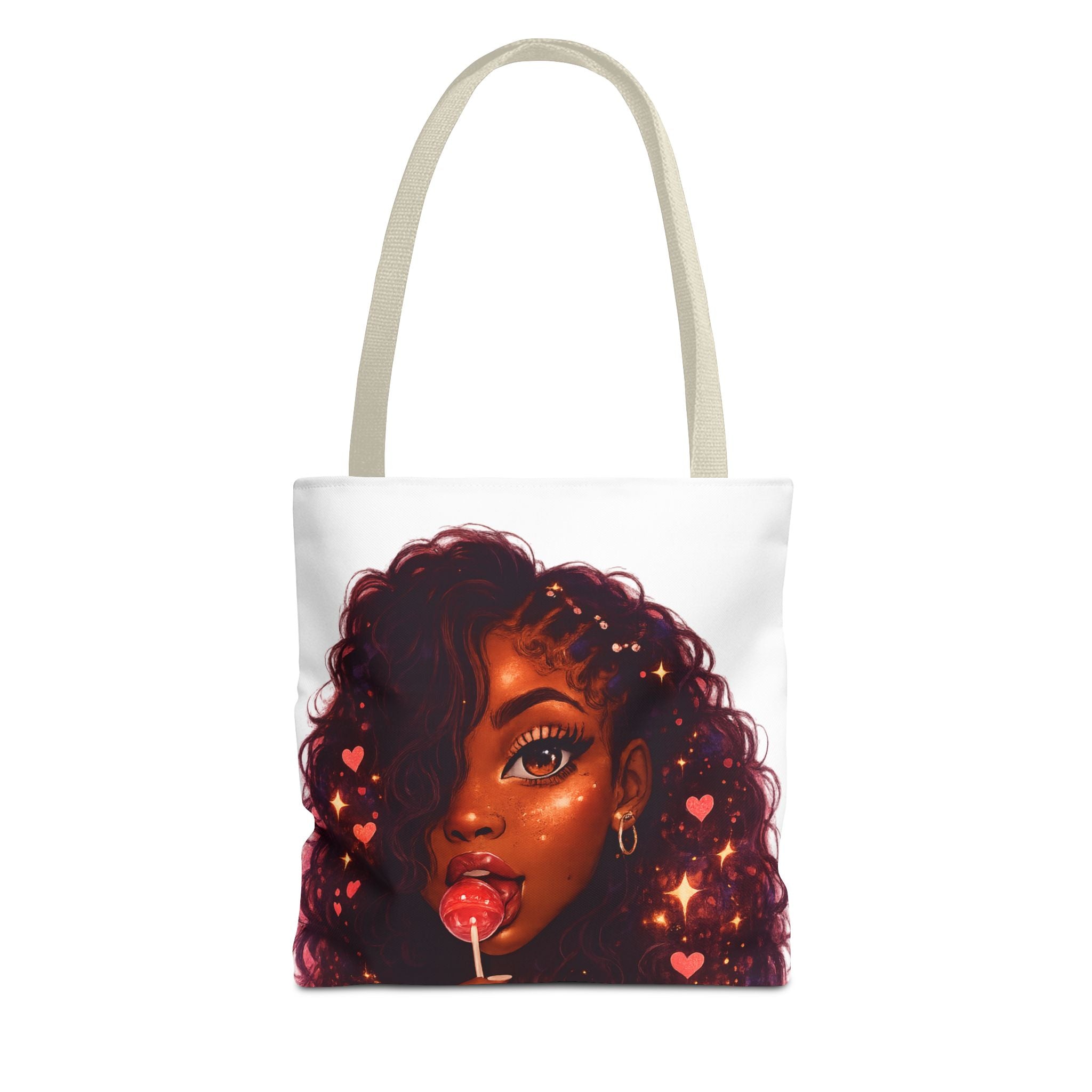 Curly Girl Pop-Art Tote — Cute Lollipop Portrait Beach & Everyday Bag