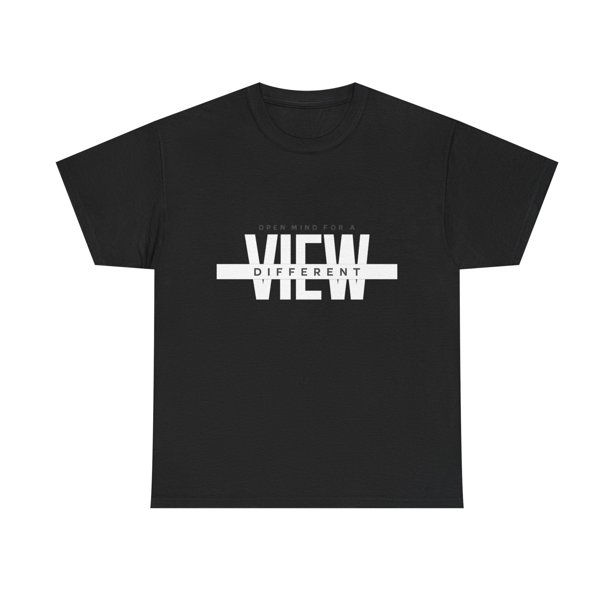 Open Mind, View Different T-Shirt — Bold Graphic Tee with 'VIEW' Text Stripe