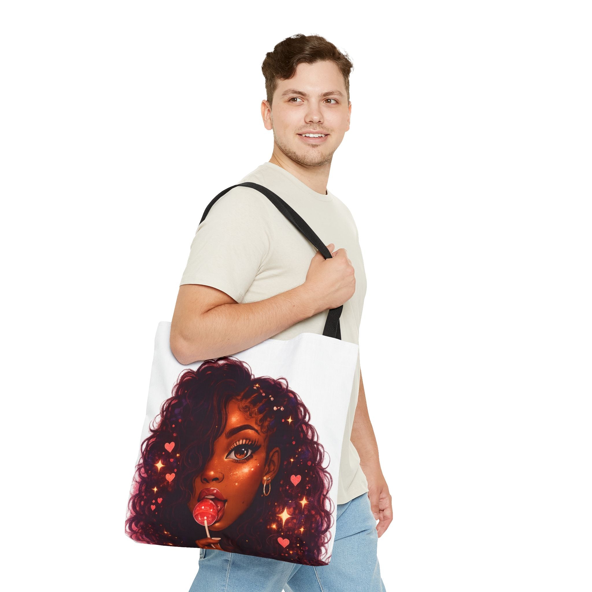 Curly Girl Pop-Art Tote — Cute Lollipop Portrait Beach & Everyday Bag