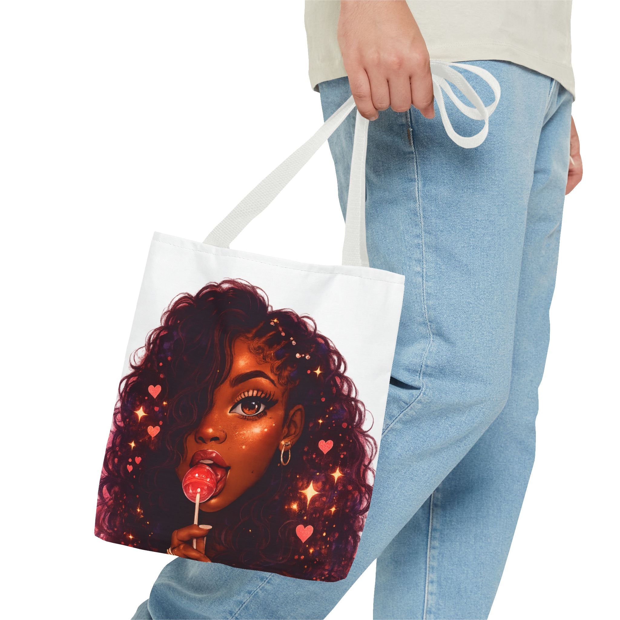 Curly Girl Pop-Art Tote — Cute Lollipop Portrait Beach & Everyday Bag