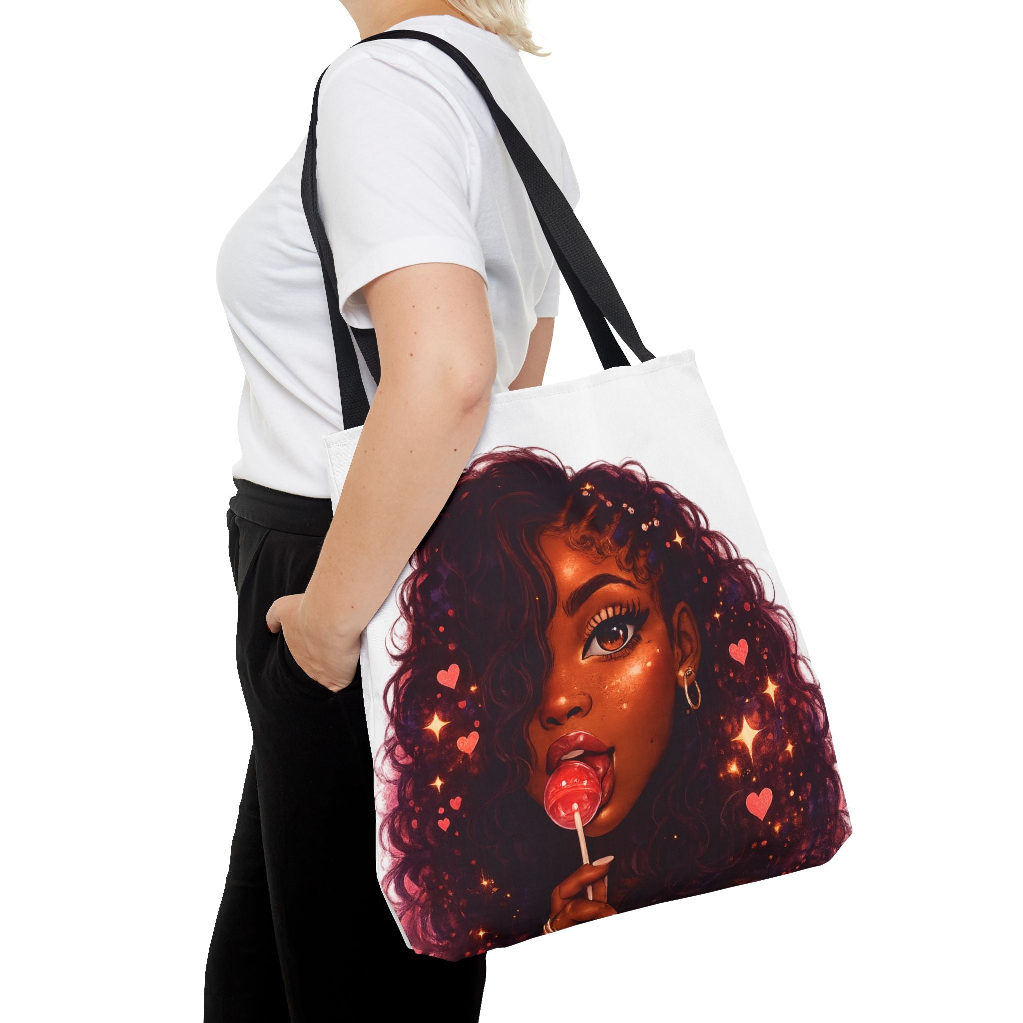 Curly Girl Pop-Art Tote — Cute Lollipop Portrait Beach & Everyday Bag