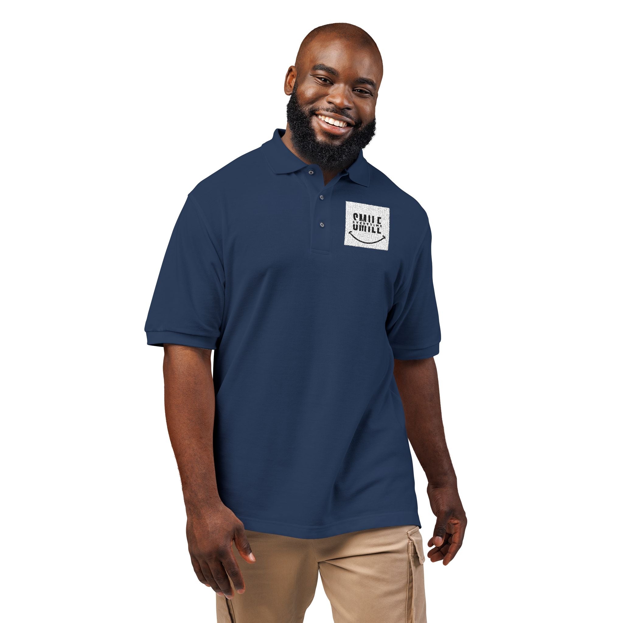 Embroidered ' Smile Everytime ' Polo Shirt - Casual Graphic Workwear