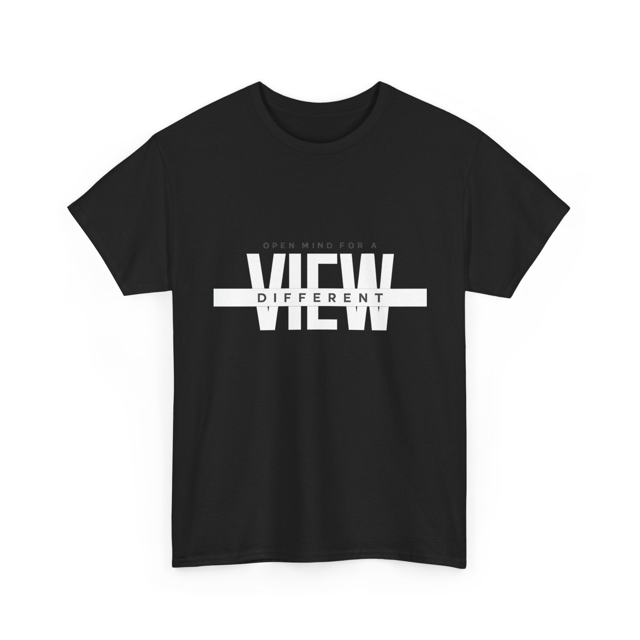 Open Mind, View Different T-Shirt — Bold Graphic Tee with 'VIEW' Text Stripe