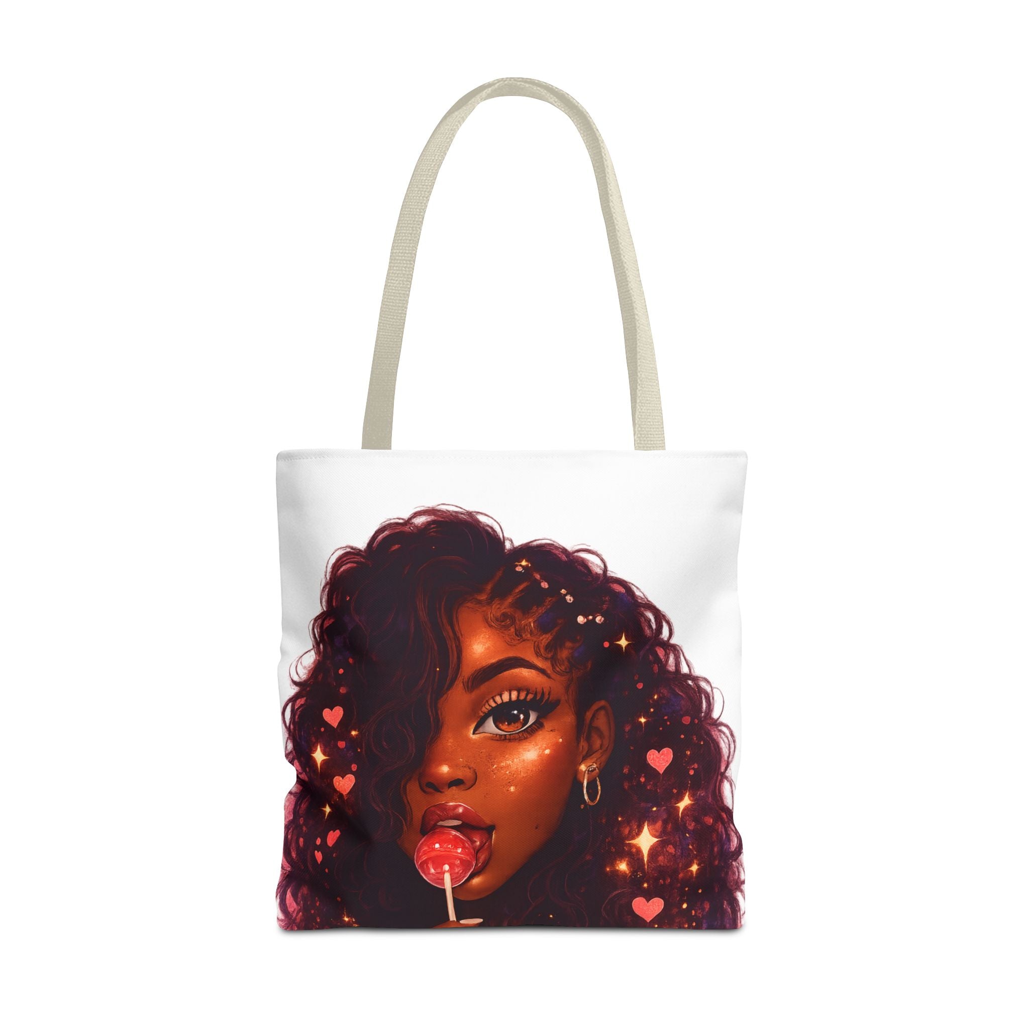 Curly Girl Pop-Art Tote — Cute Lollipop Portrait Beach & Everyday Bag