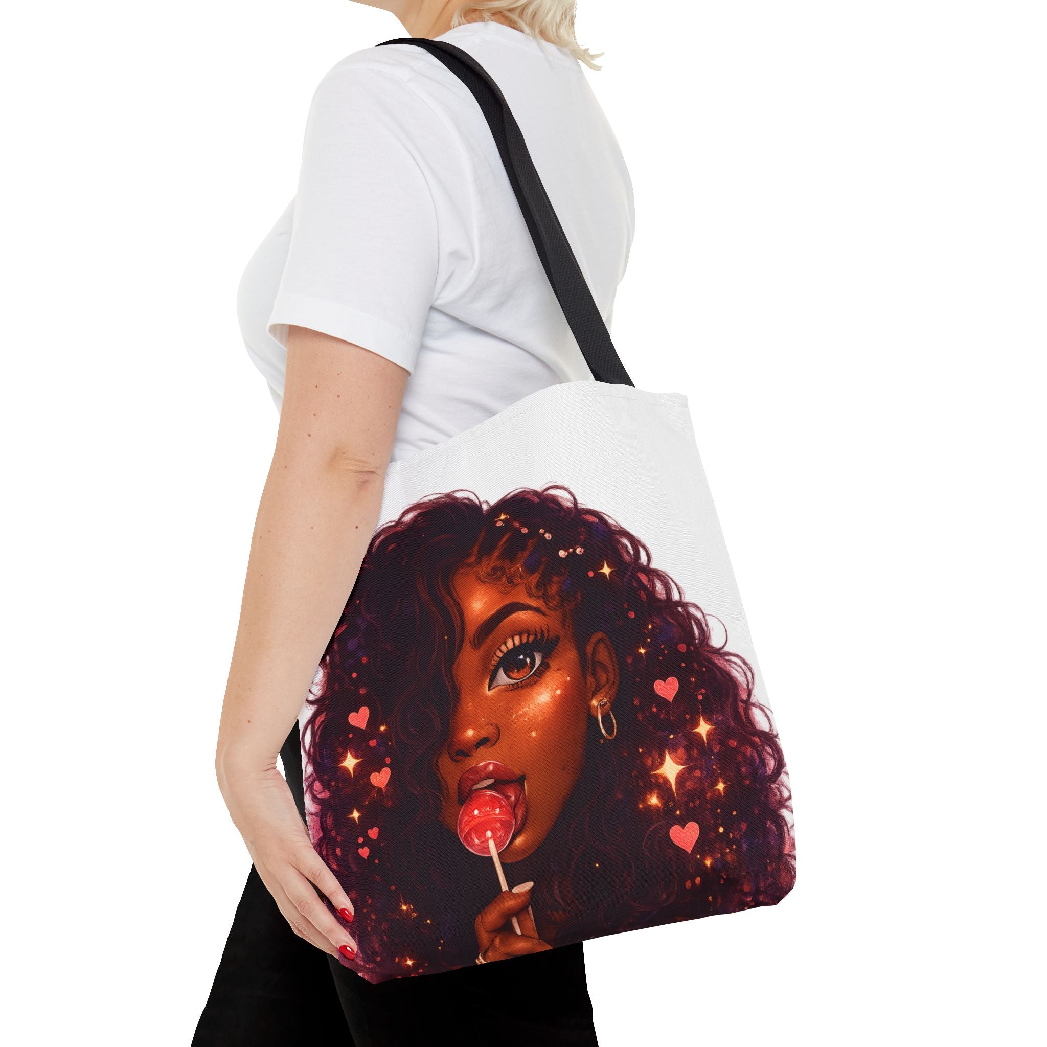Curly Girl Pop-Art Tote — Cute Lollipop Portrait Beach & Everyday Bag