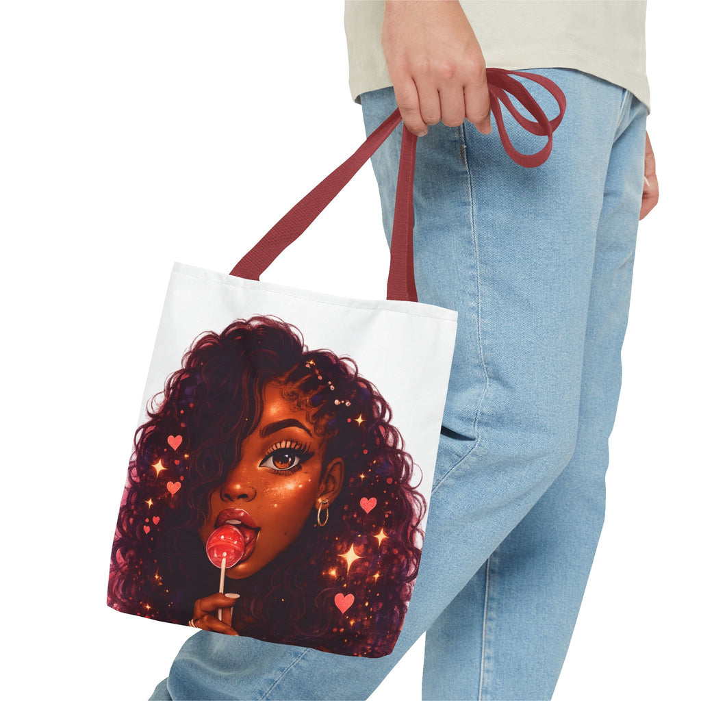 Curly Girl Pop-Art Tote — Cute Lollipop Portrait Beach & Everyday Bag