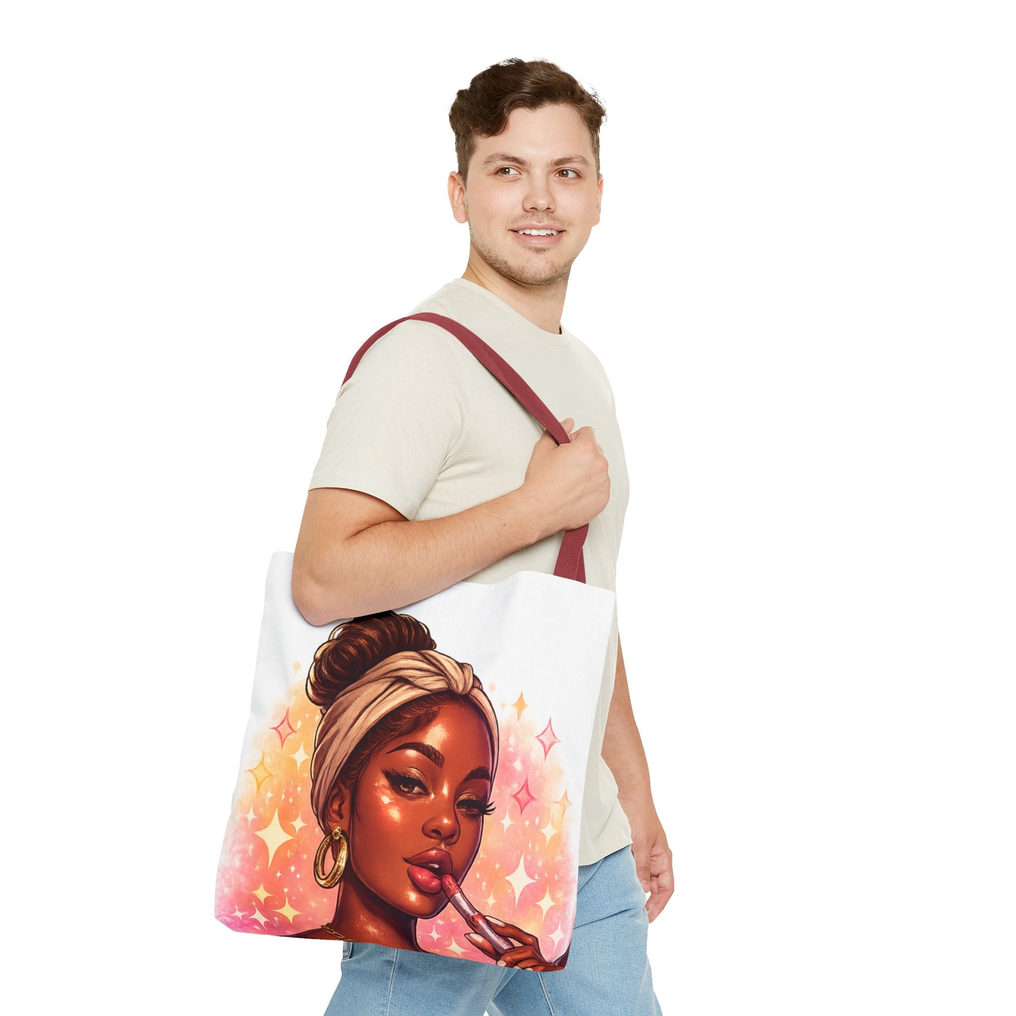 Glam Girl Tote Bag — Chic Makeup Portrait All-Over Print