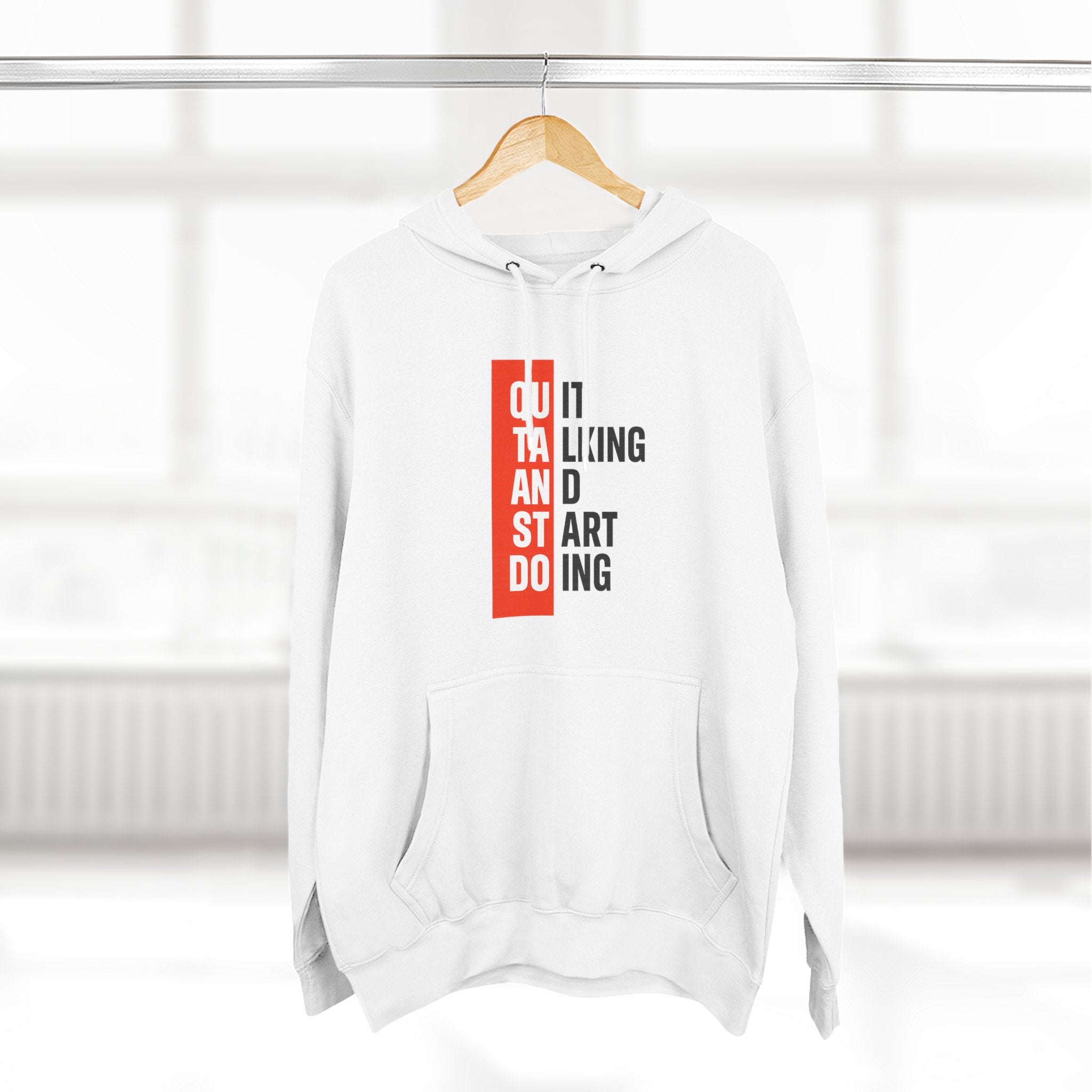 Three-Panel Hoodie — Minimal Vertical Text Design (Outstanding)