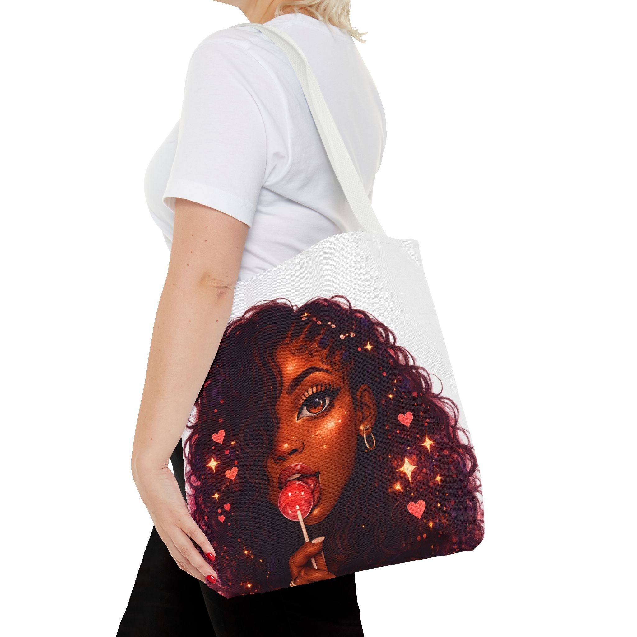 Curly Girl Pop-Art Tote — Cute Lollipop Portrait Beach & Everyday Bag