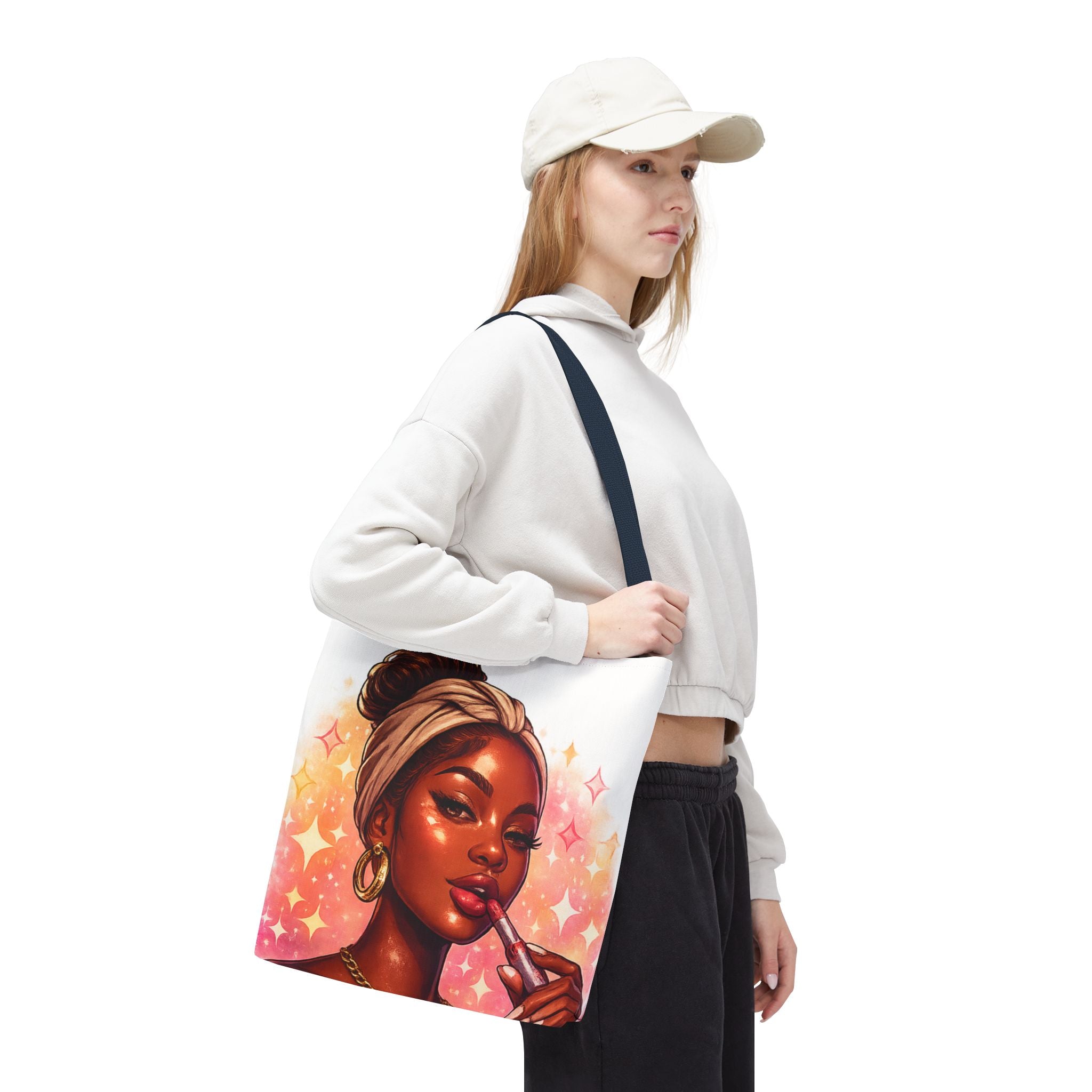Glam Girl Tote Bag — Chic Makeup Portrait All-Over Print