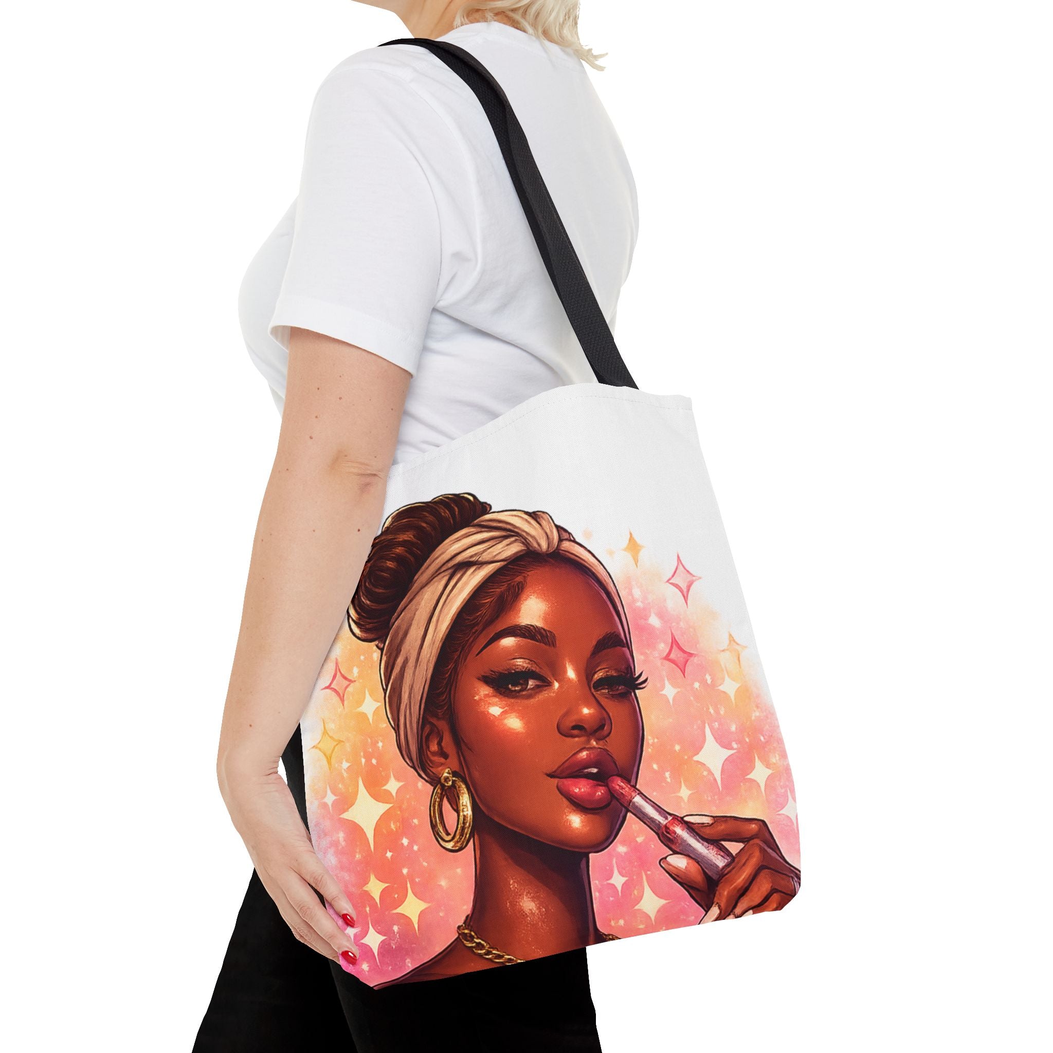 Glam Girl Tote Bag — Chic Makeup Portrait All-Over Print