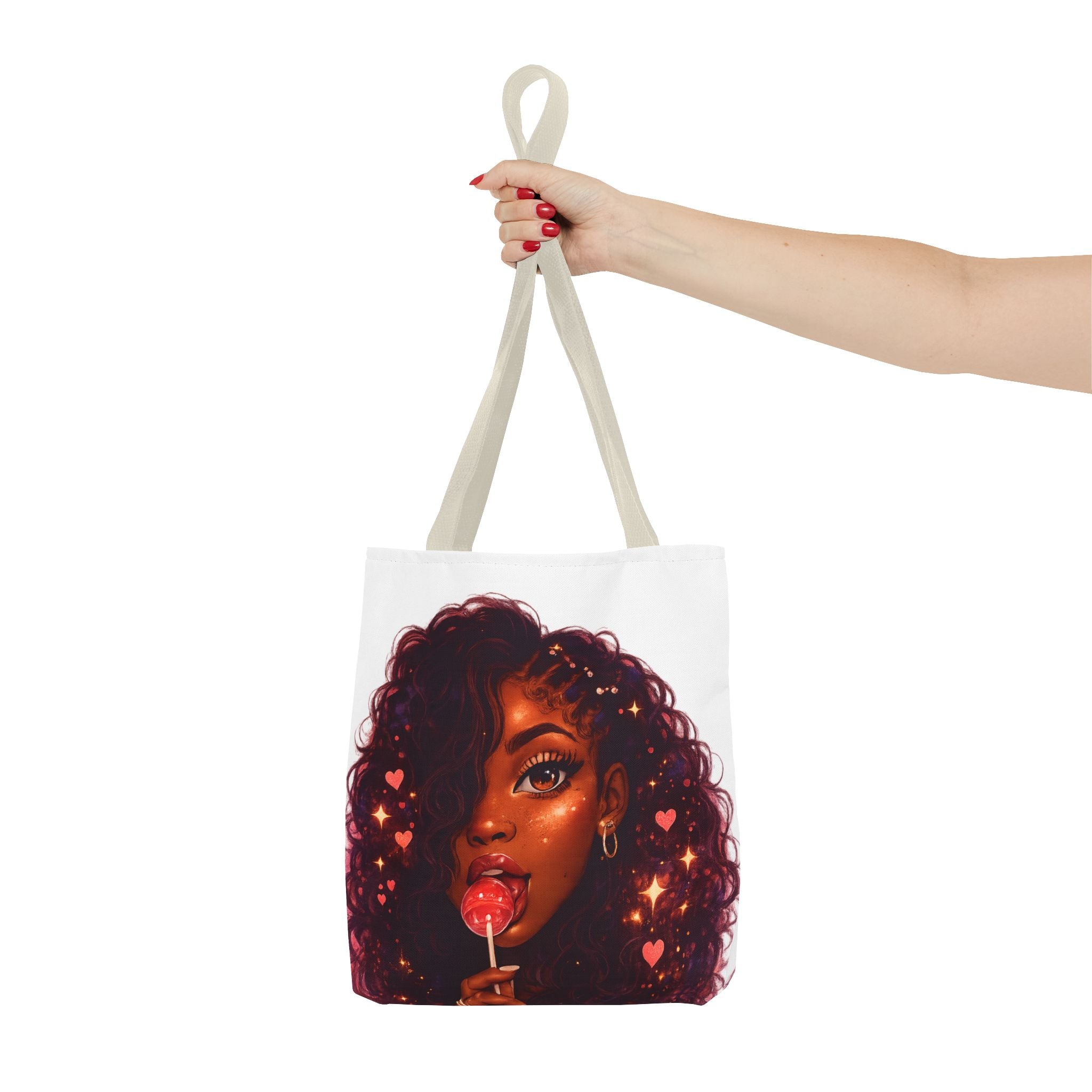 Curly Girl Pop-Art Tote — Cute Lollipop Portrait Beach & Everyday Bag