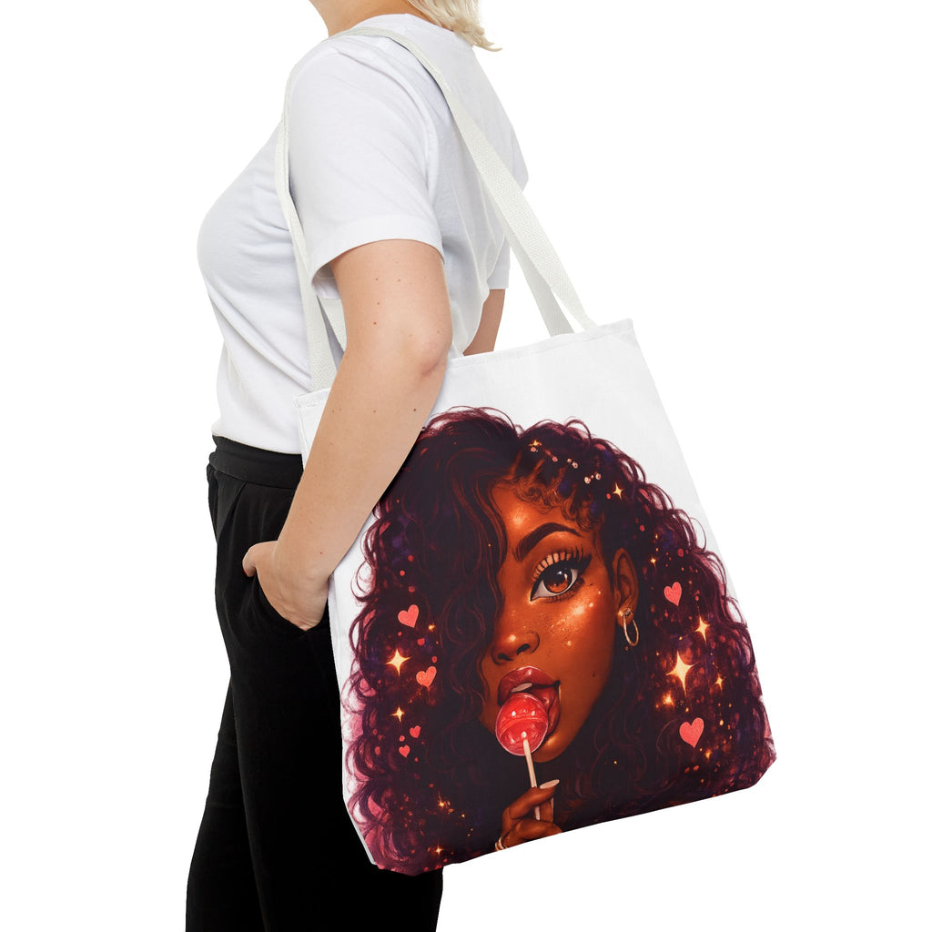Curly Girl Pop-Art Tote — Cute Lollipop Portrait Beach & Everyday Bag