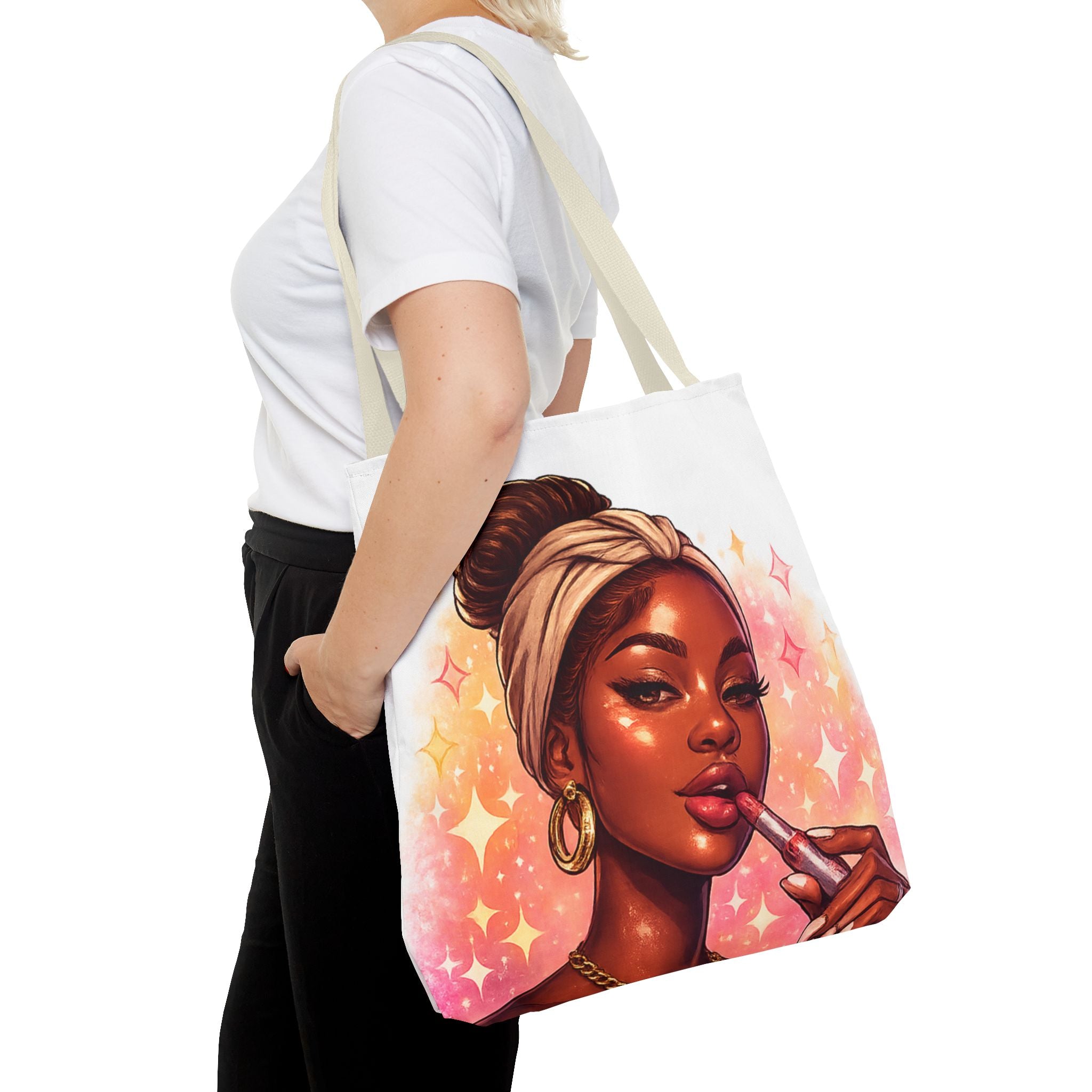 Glam Girl Tote Bag — Chic Makeup Portrait All-Over Print