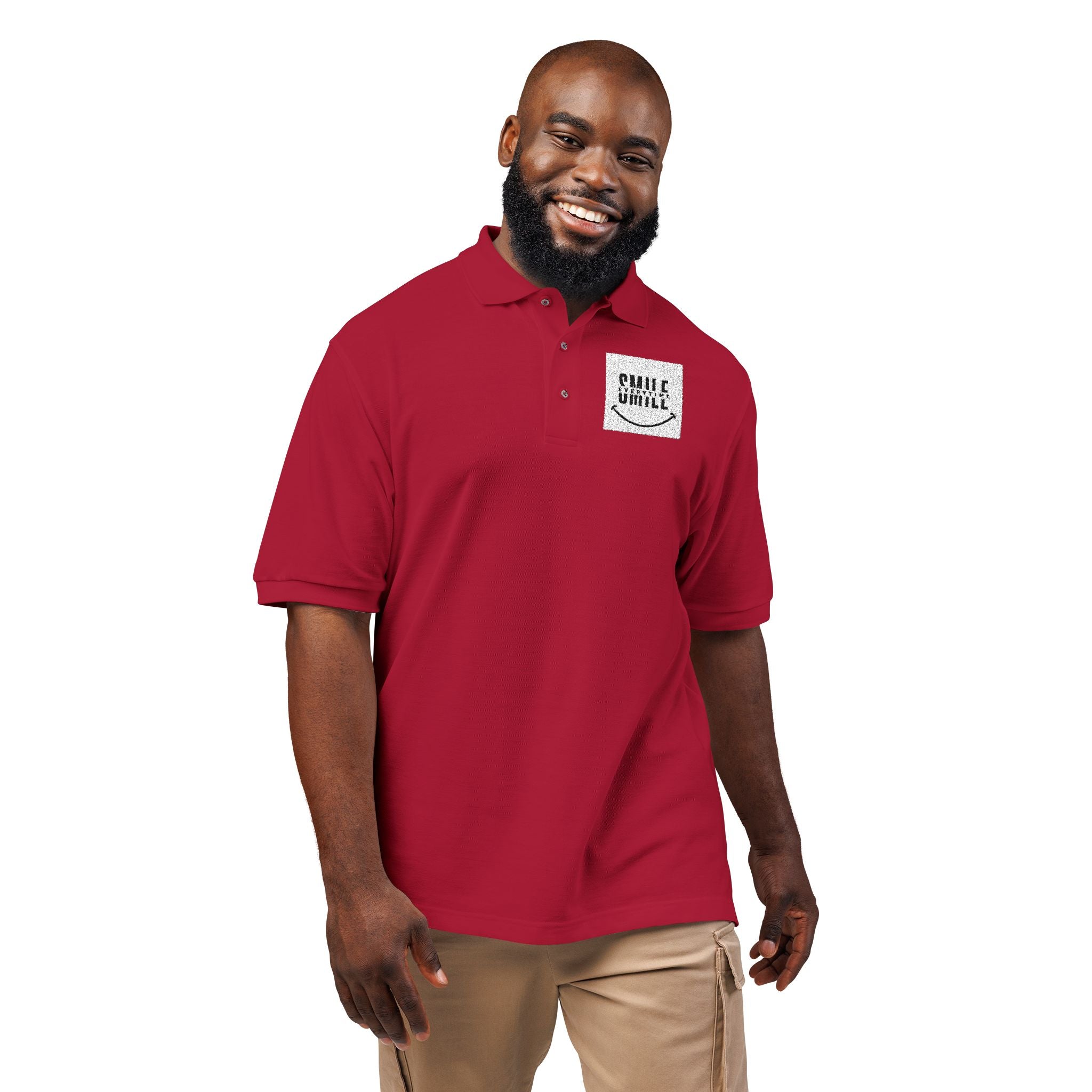 Embroidered ' Smile Everytime ' Polo Shirt - Casual Graphic Workwear