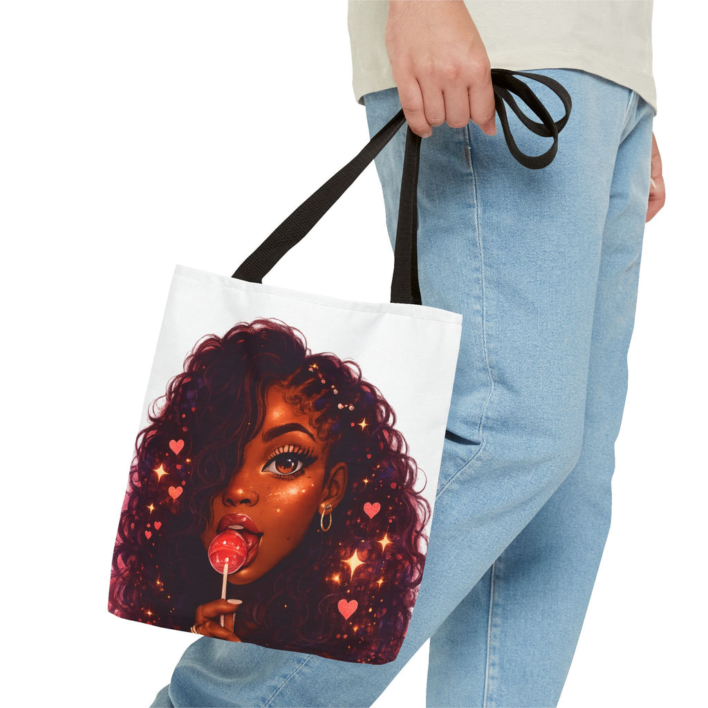 Curly Girl Pop-Art Tote — Cute Lollipop Portrait Beach & Everyday Bag