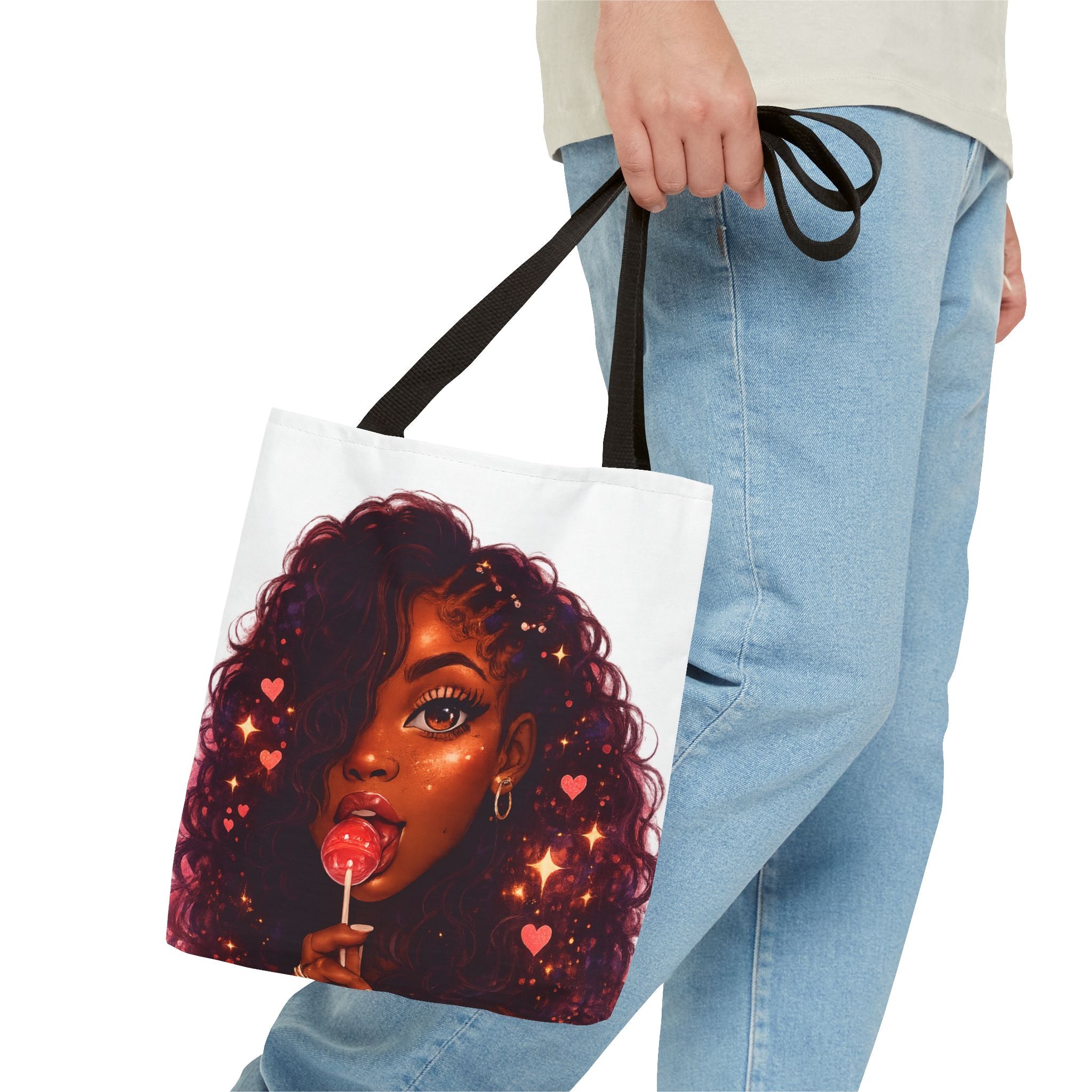 Curly Girl Pop-Art Tote — Cute Lollipop Portrait Beach & Everyday Bag