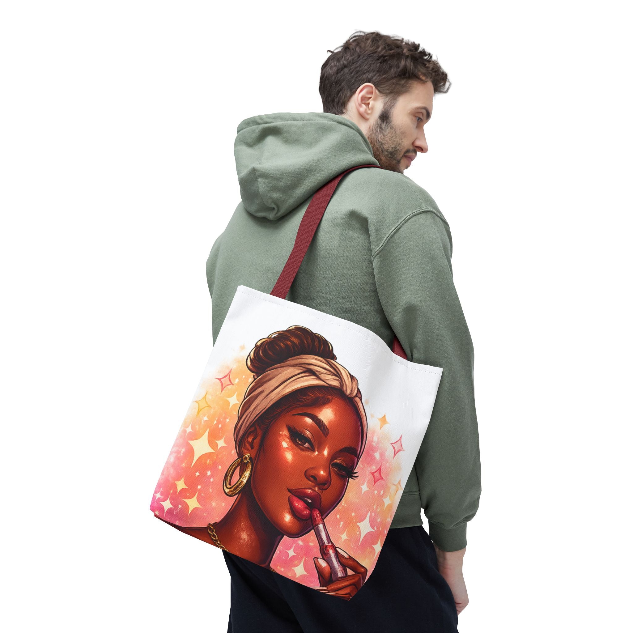 Glam Girl Tote Bag — Chic Makeup Portrait All-Over Print
