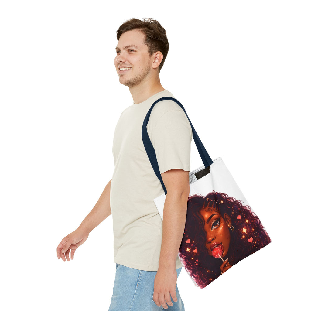 Curly Girl Pop-Art Tote — Cute Lollipop Portrait Beach & Everyday Bag