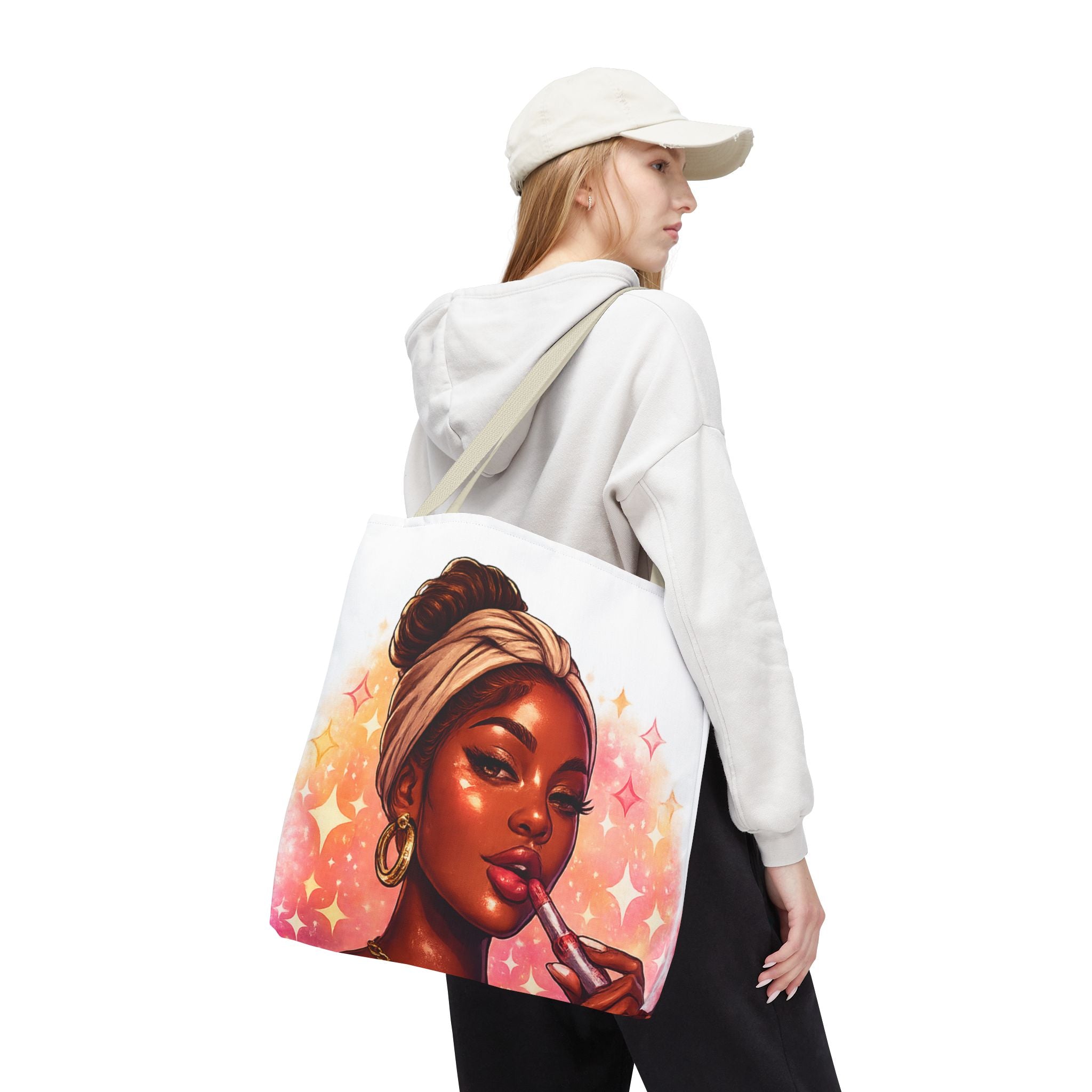 Glam Girl Tote Bag — Chic Makeup Portrait All-Over Print