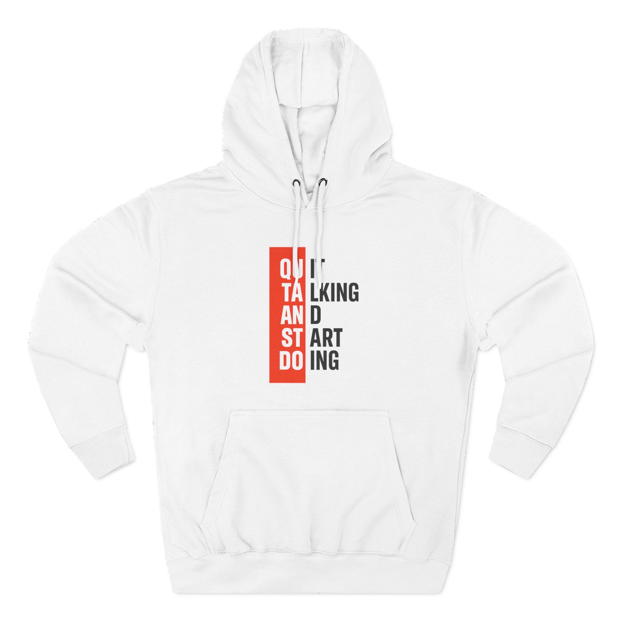 Three-Panel Hoodie — Minimal Vertical Text Design (Outstanding)
