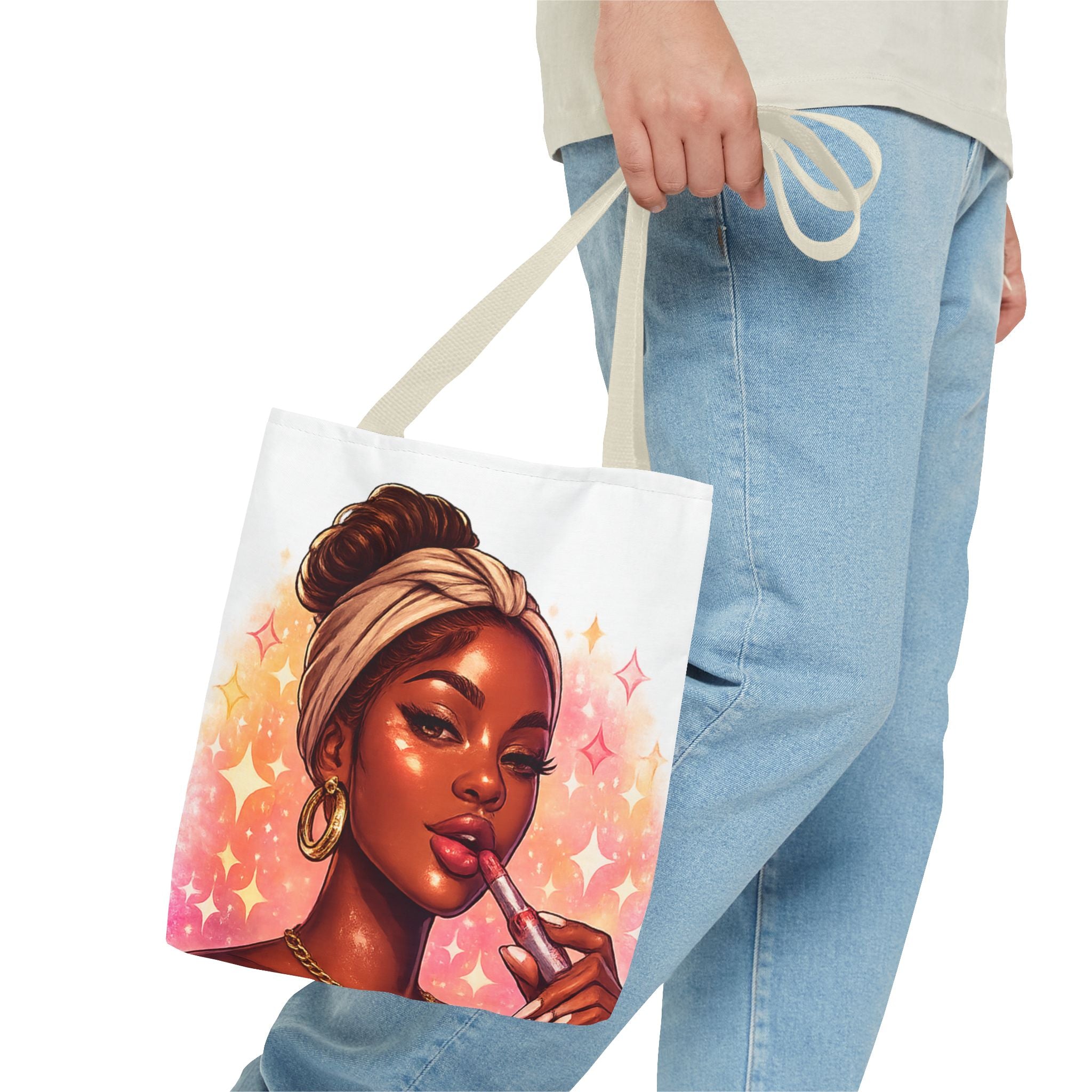 Glam Girl Tote Bag — Chic Makeup Portrait All-Over Print