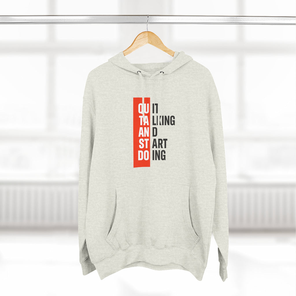 Three-Panel Hoodie — Minimal Vertical Text Design (Outstanding)
