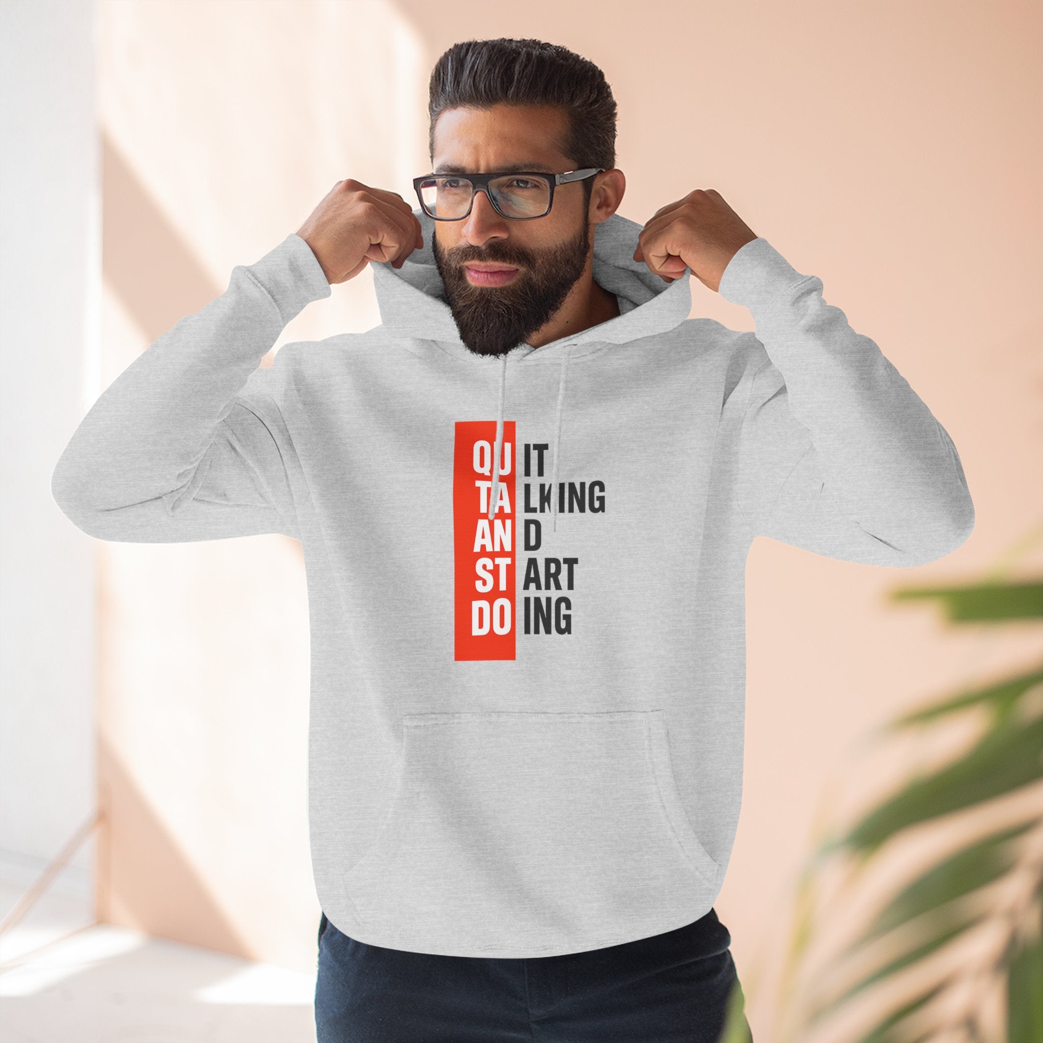 Three-Panel Hoodie — Minimal Vertical Text Design (Outstanding)