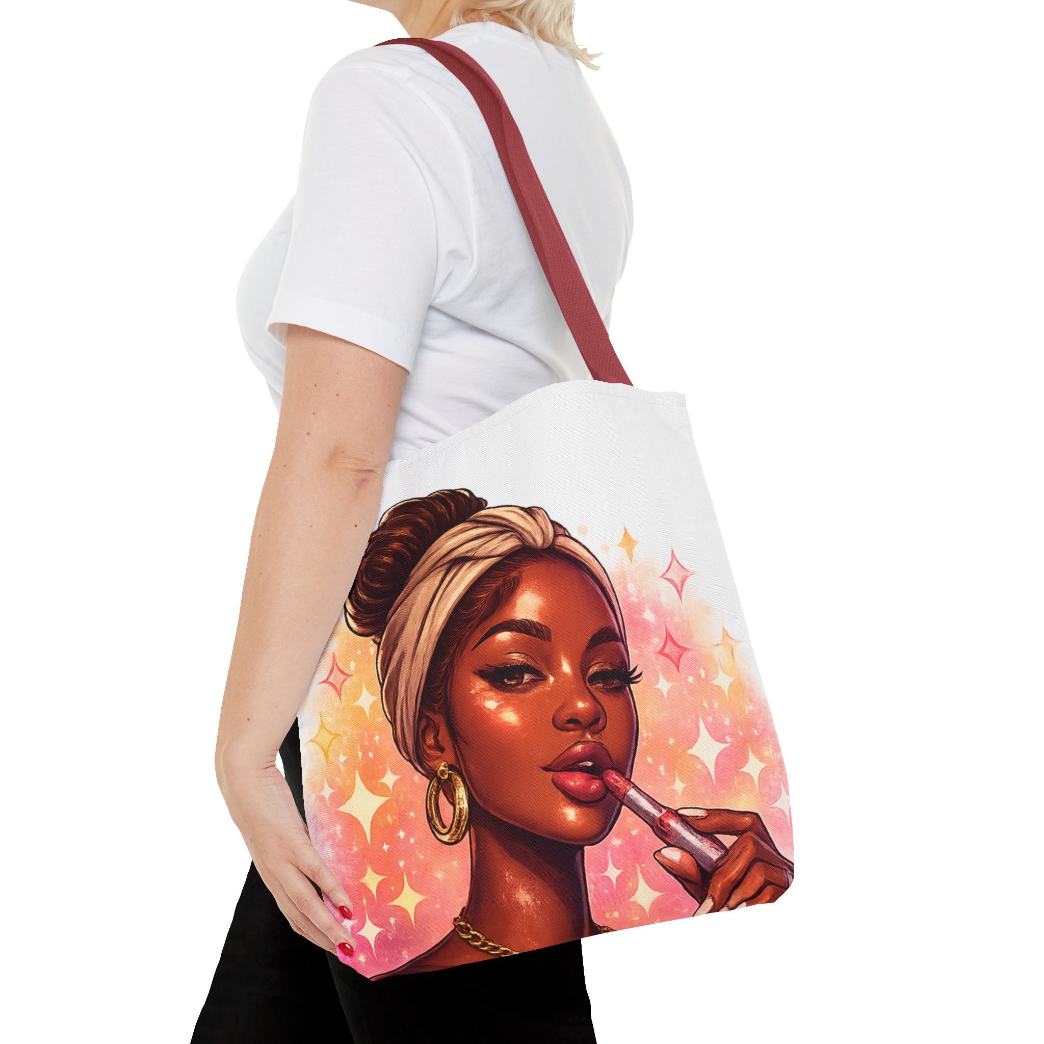Glam Girl Tote Bag — Chic Makeup Portrait All-Over Print