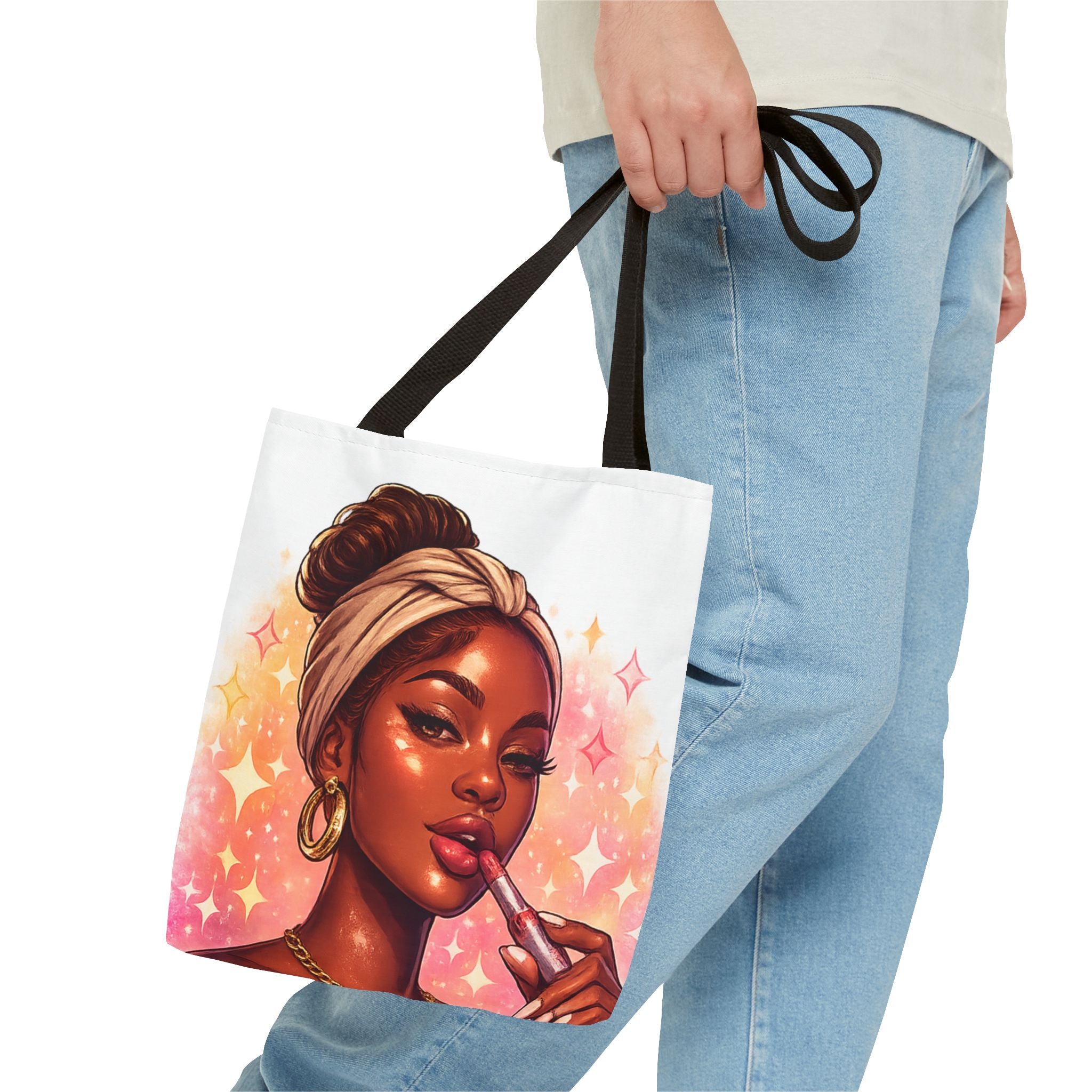 Glam Girl Tote Bag — Chic Makeup Portrait All-Over Print